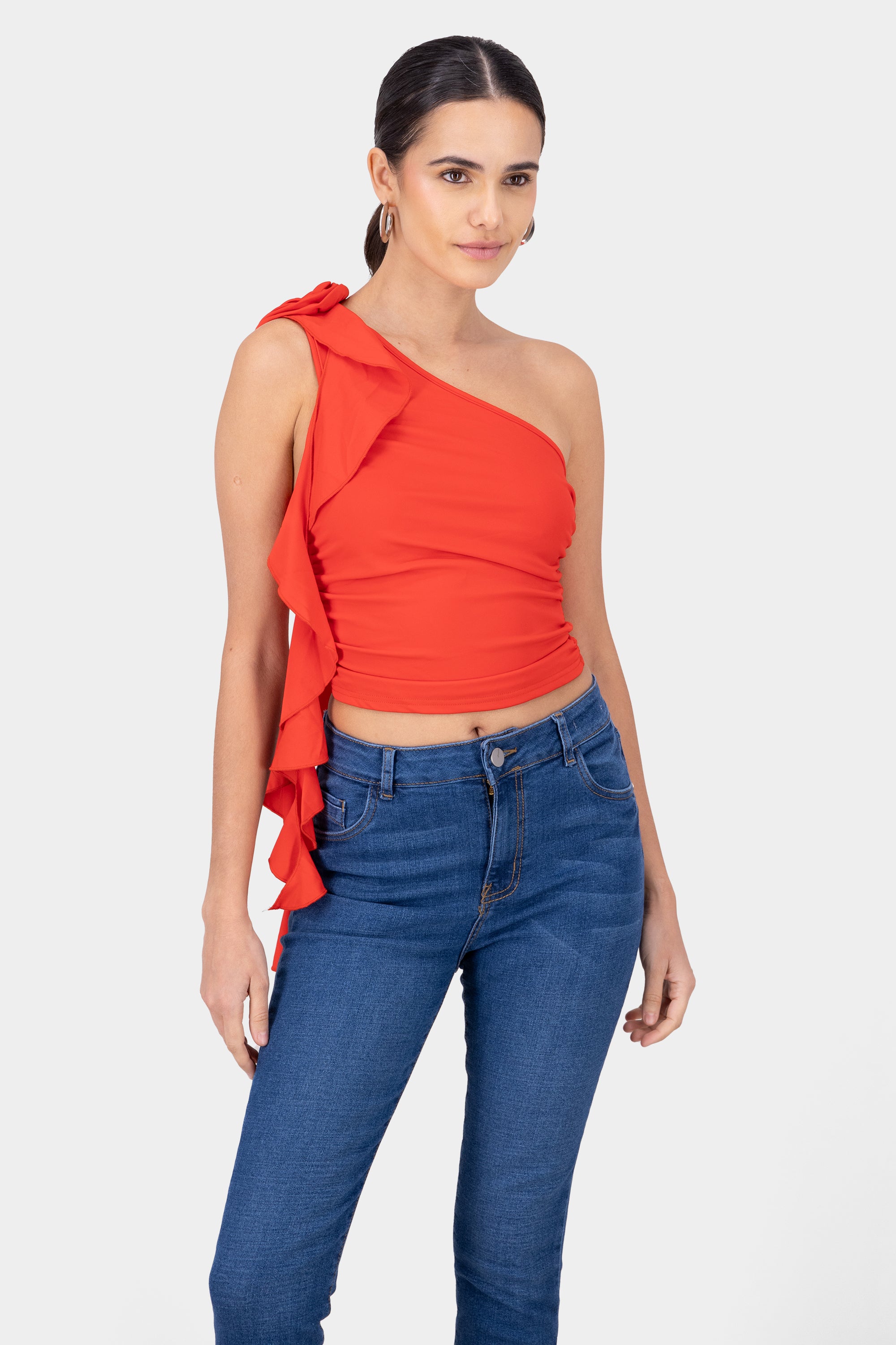 Off Shoulder Bow Detail Top RED