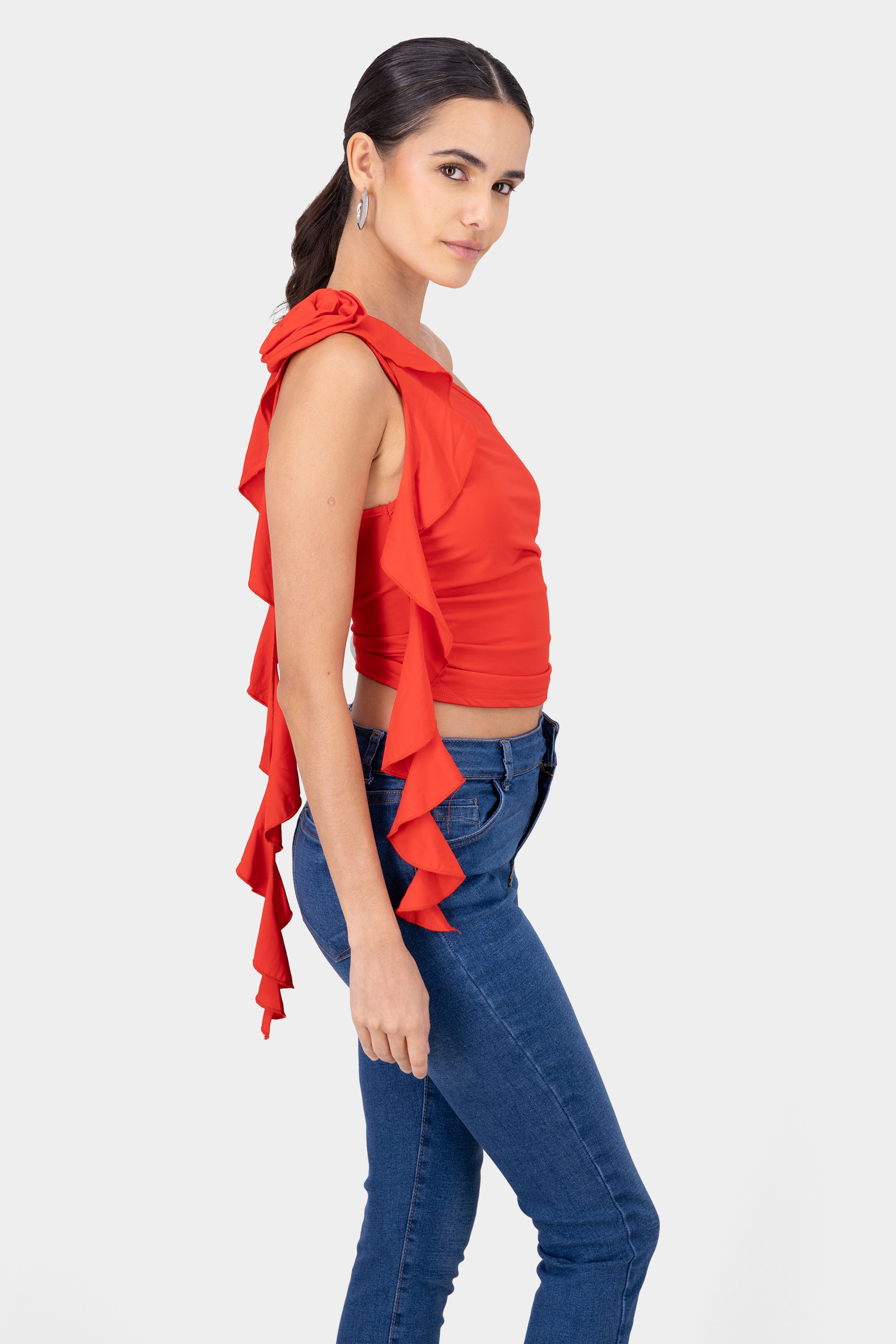 Off Shoulder Bow Detail Top RED