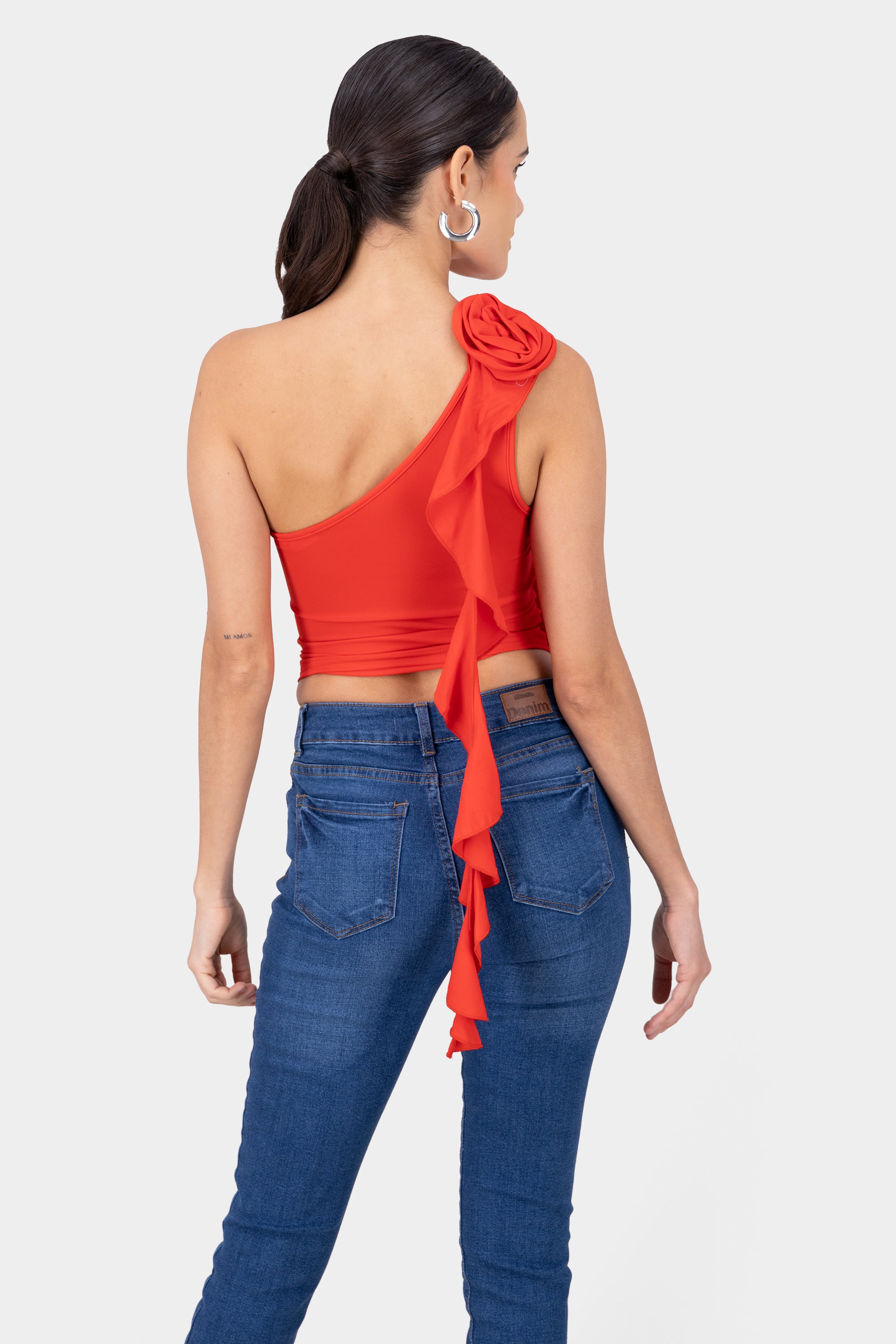 Off Shoulder Bow Detail Top RED