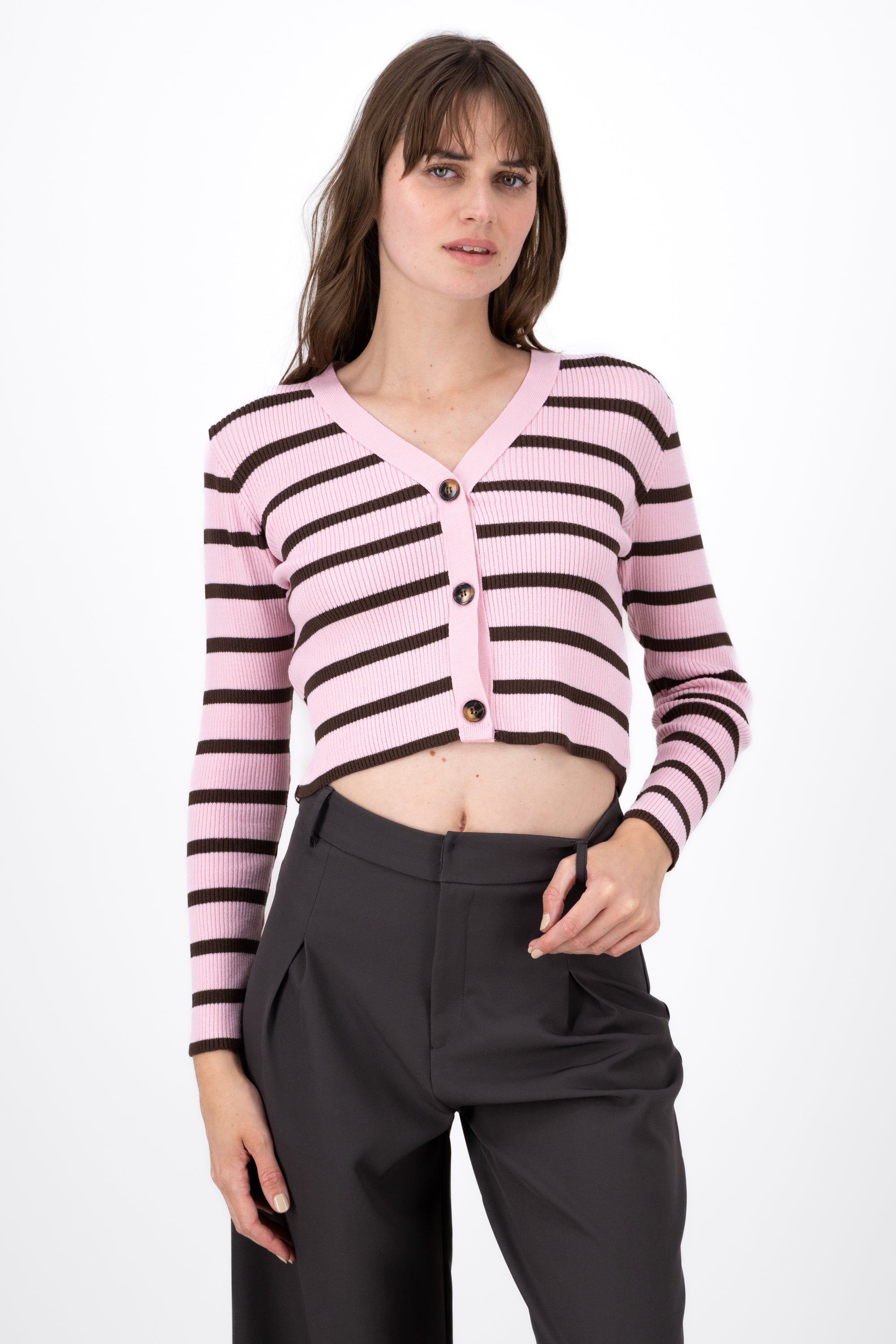 Funky Striped Print Buttoned Cardigan PINK COMBO