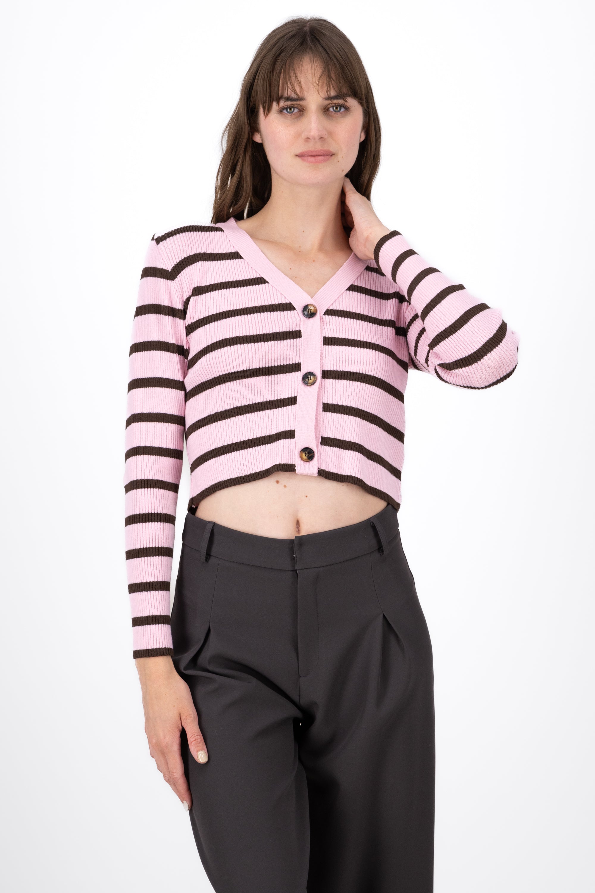 Funky Striped Print Buttoned Cardigan PINK COMBO