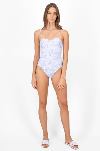 Floral Corset One Piece Swimsuit BLUE COMBO