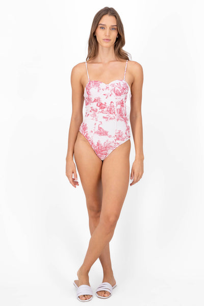 Floral Corset One Piece Swimsuit BLUE COMBO