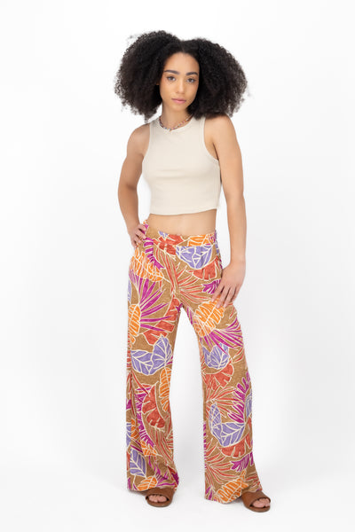 Tropical Leaf Printed Wide Leg Pants PINK COMBO