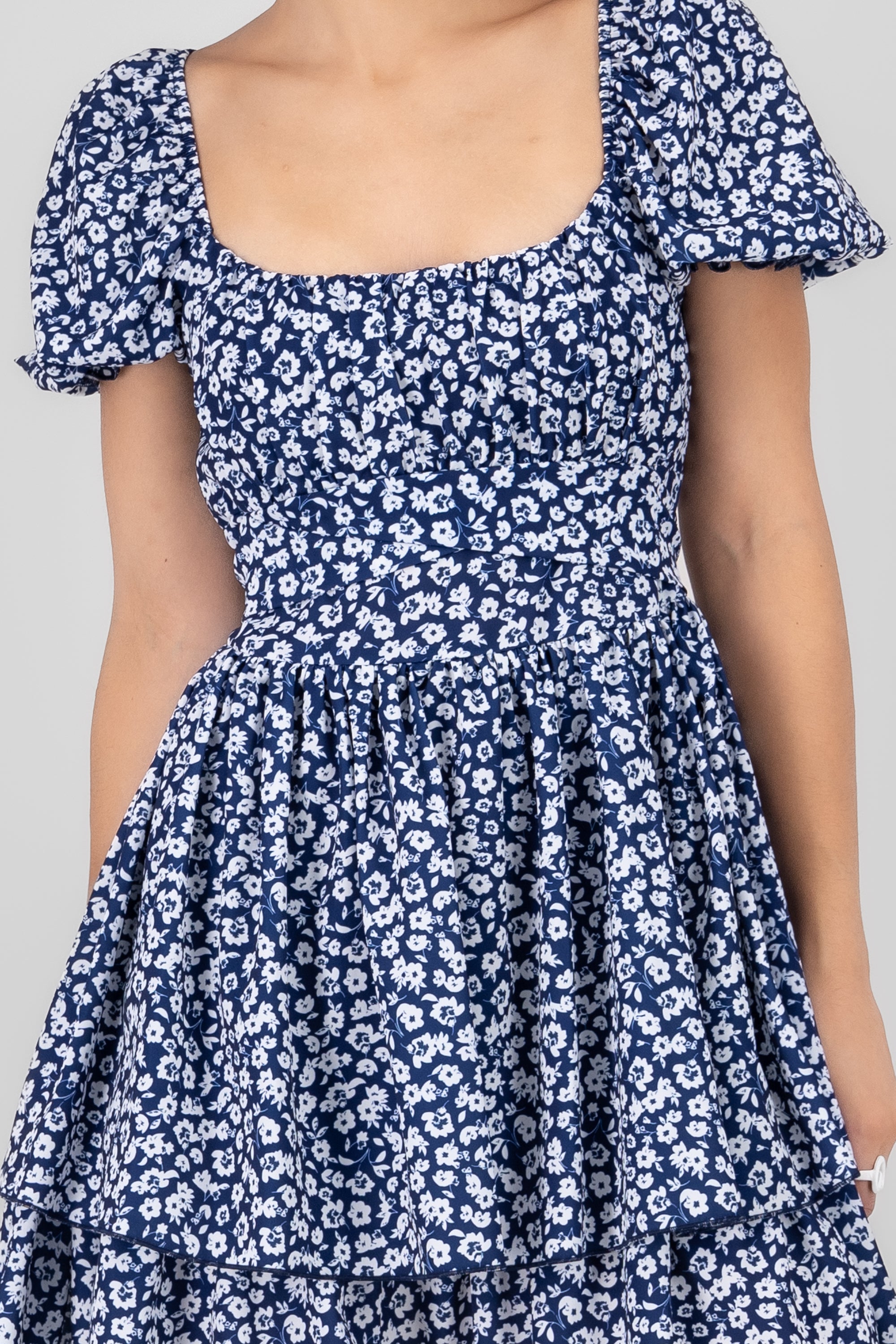 Floral Puff Sleeve Dress NAVY COMBO