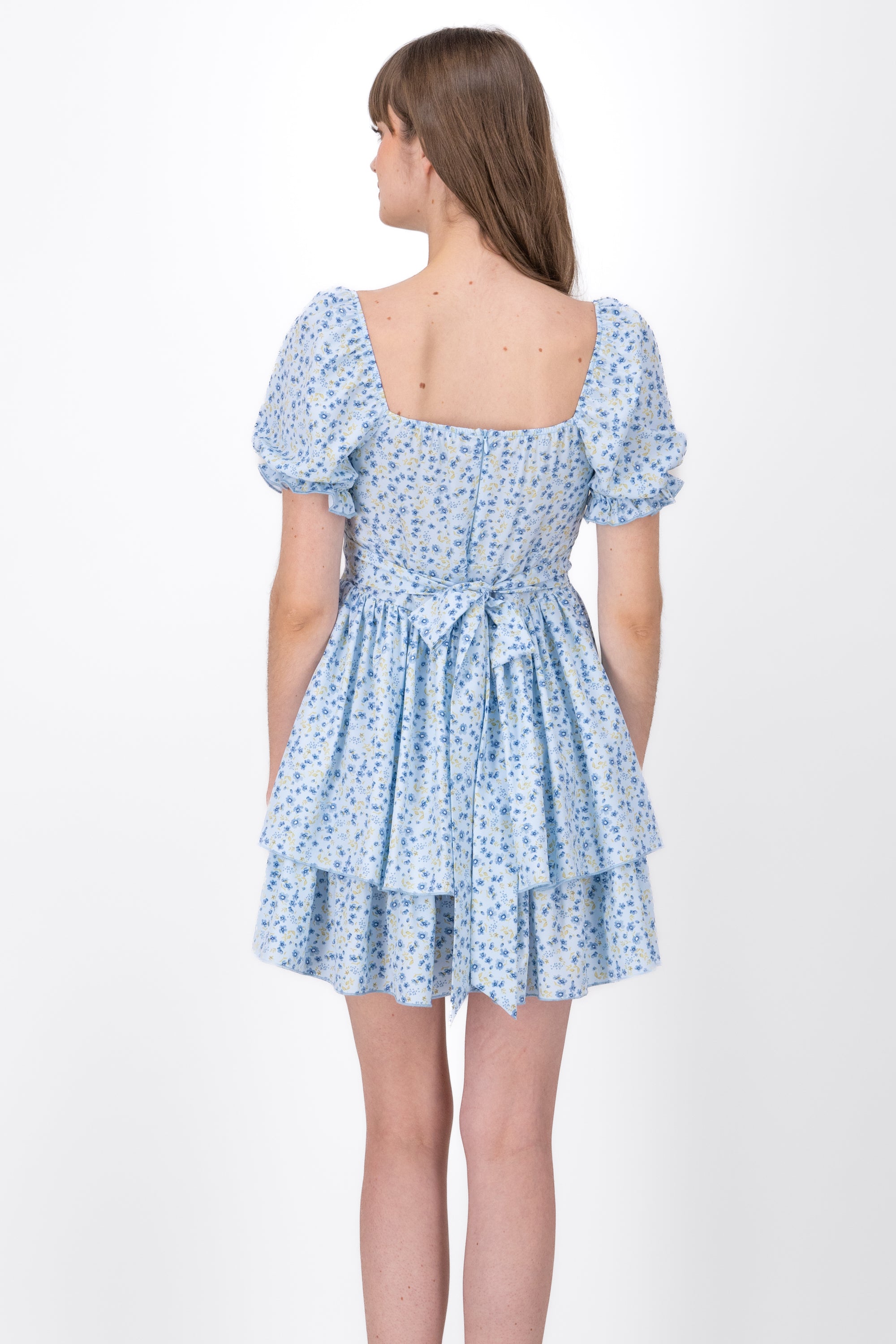 Floral Puff Sleeve Dress BLUE COMBO