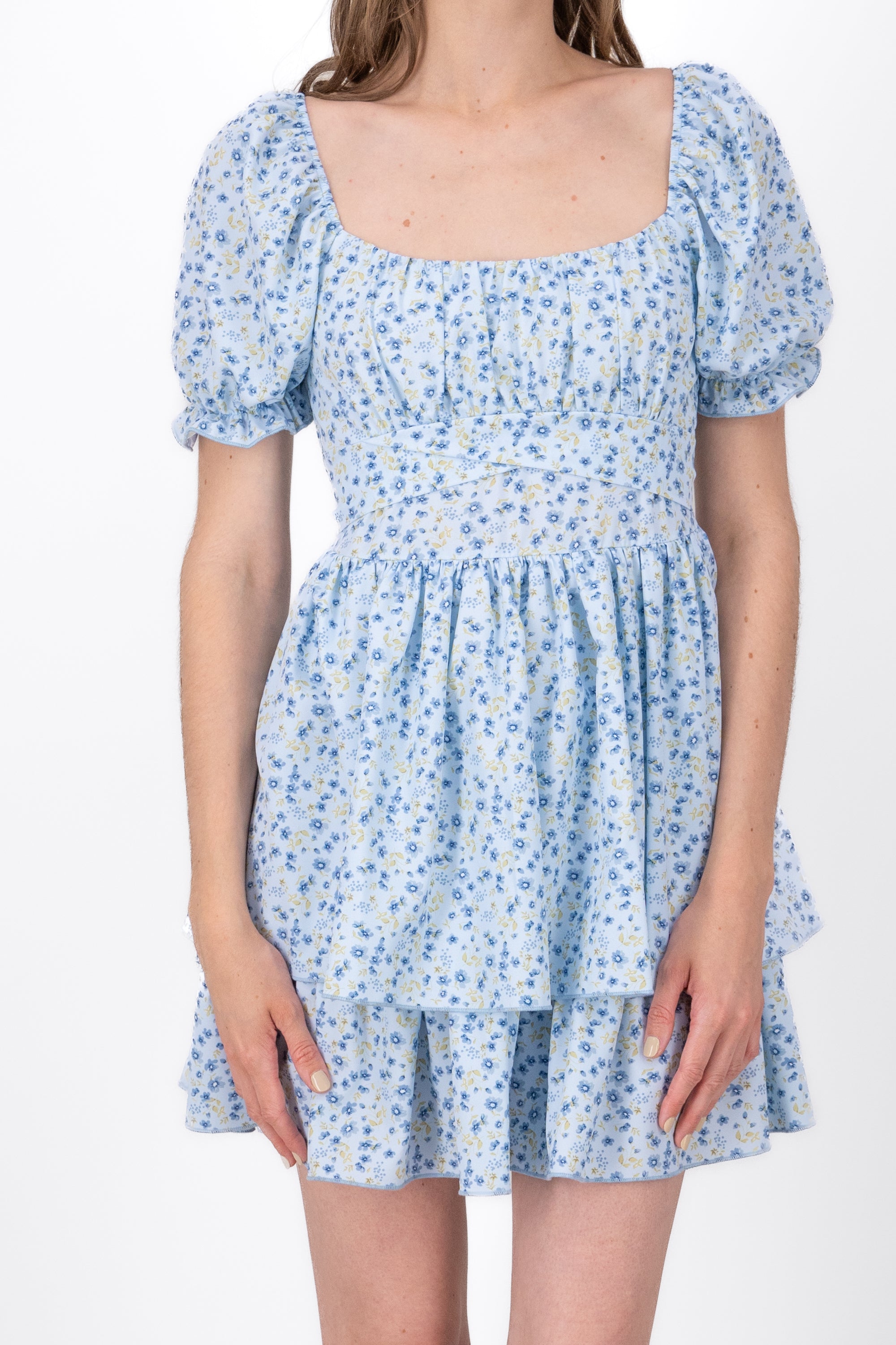 Floral Puff Sleeve Dress BLUE COMBO