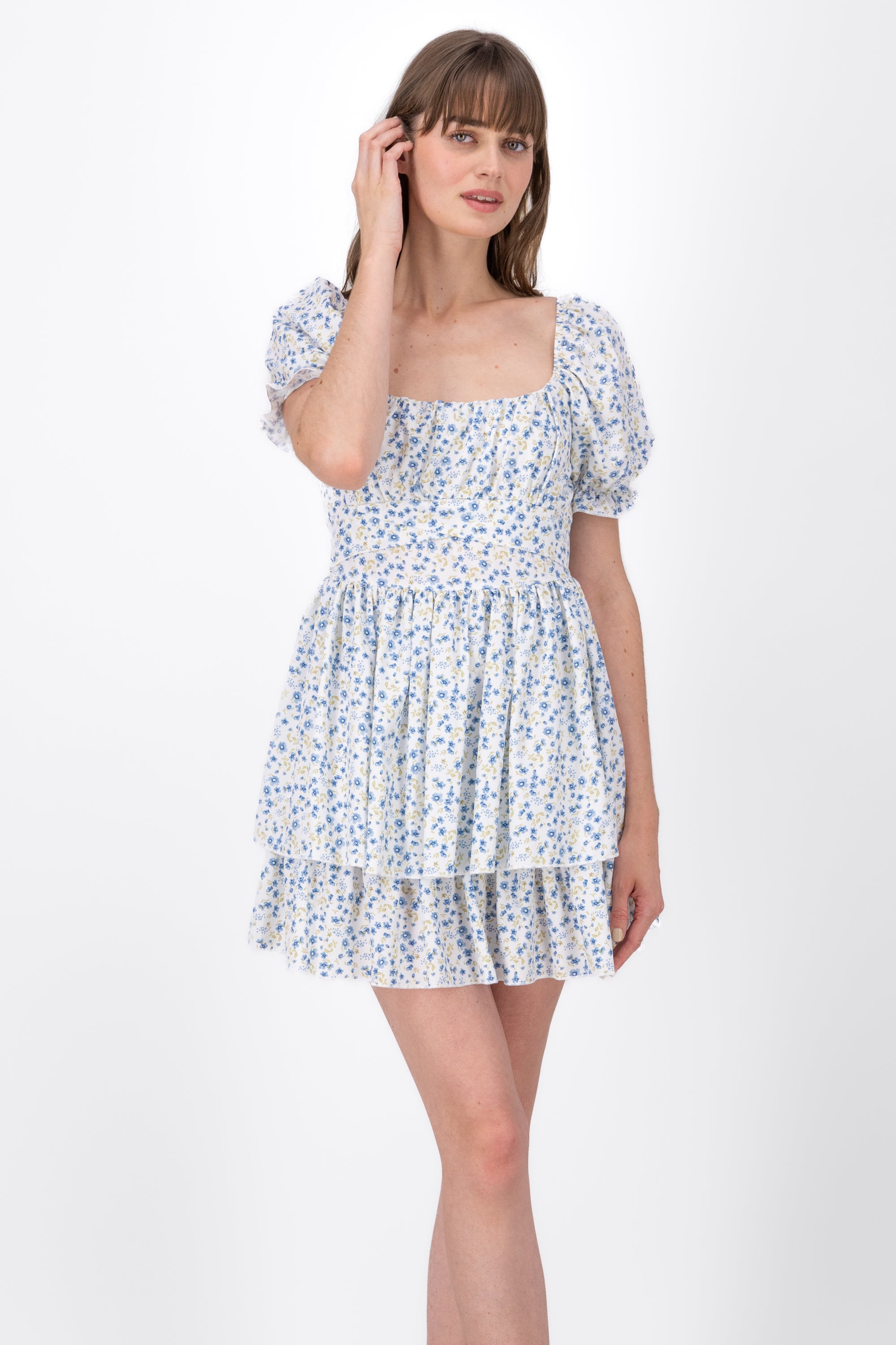 Floral Puff Sleeve Dress WHITE COMBO