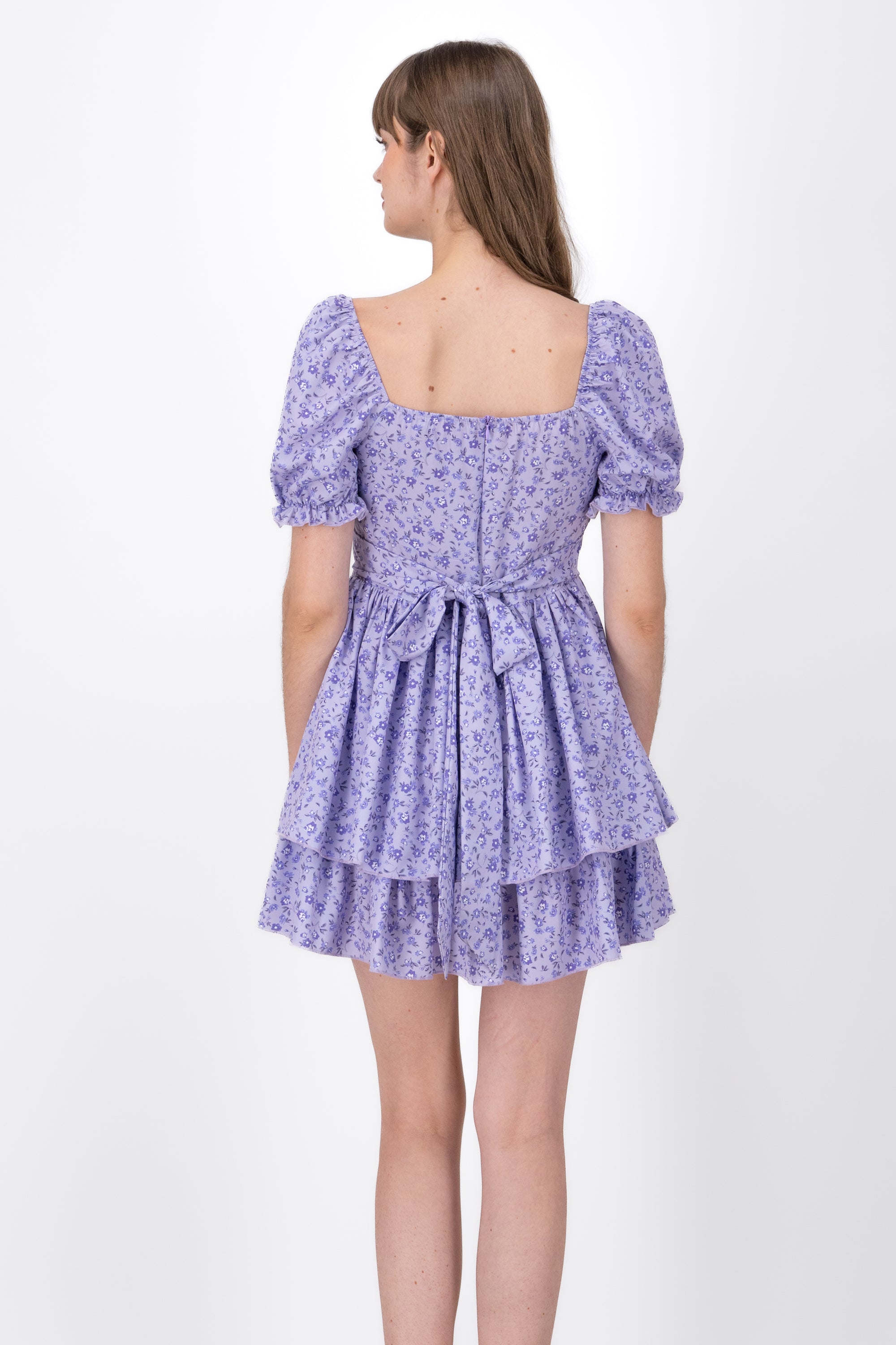 Floral Puff Sleeve Dress PASTEL PURPLE