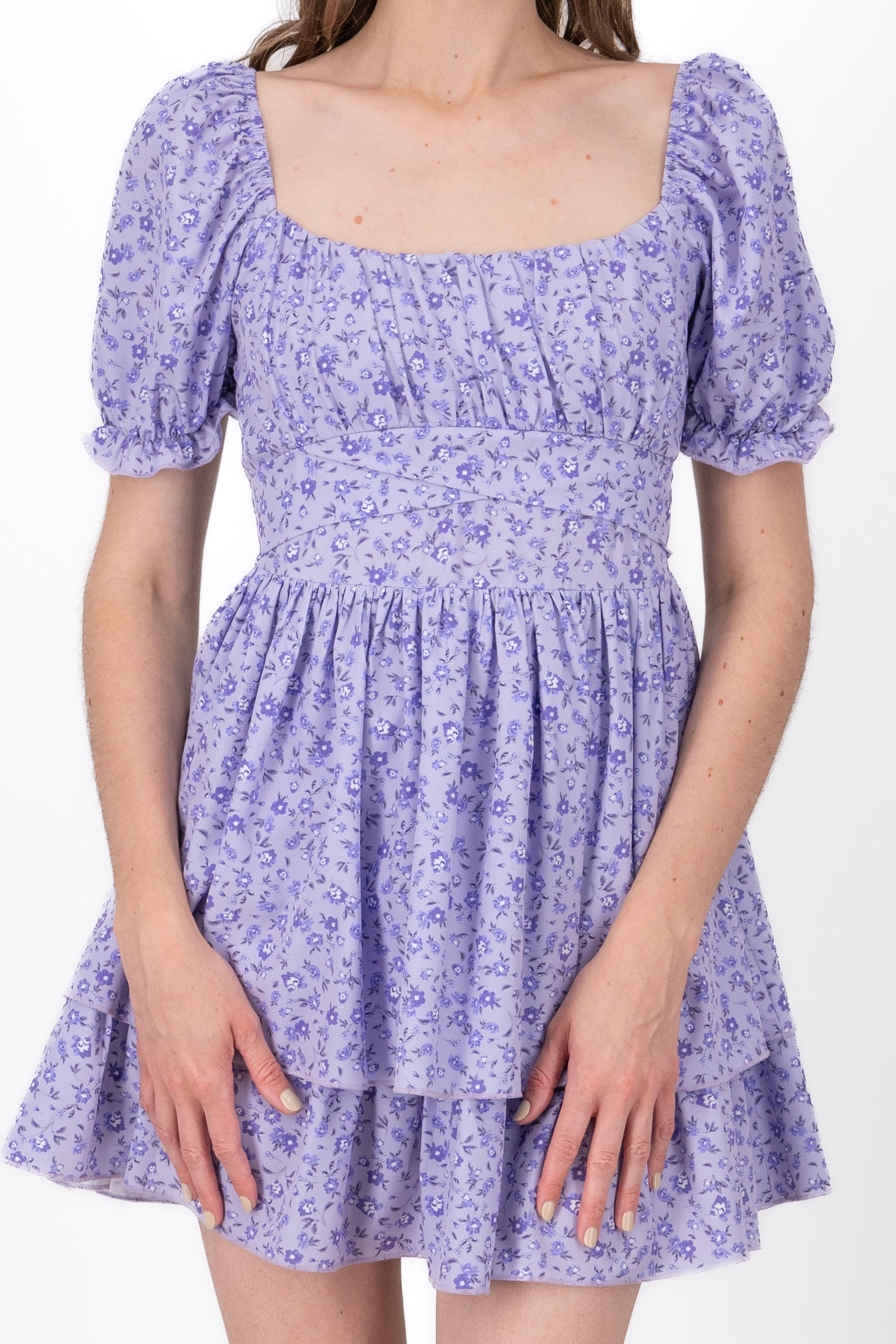 Floral Puff Sleeve Dress PASTEL PURPLE