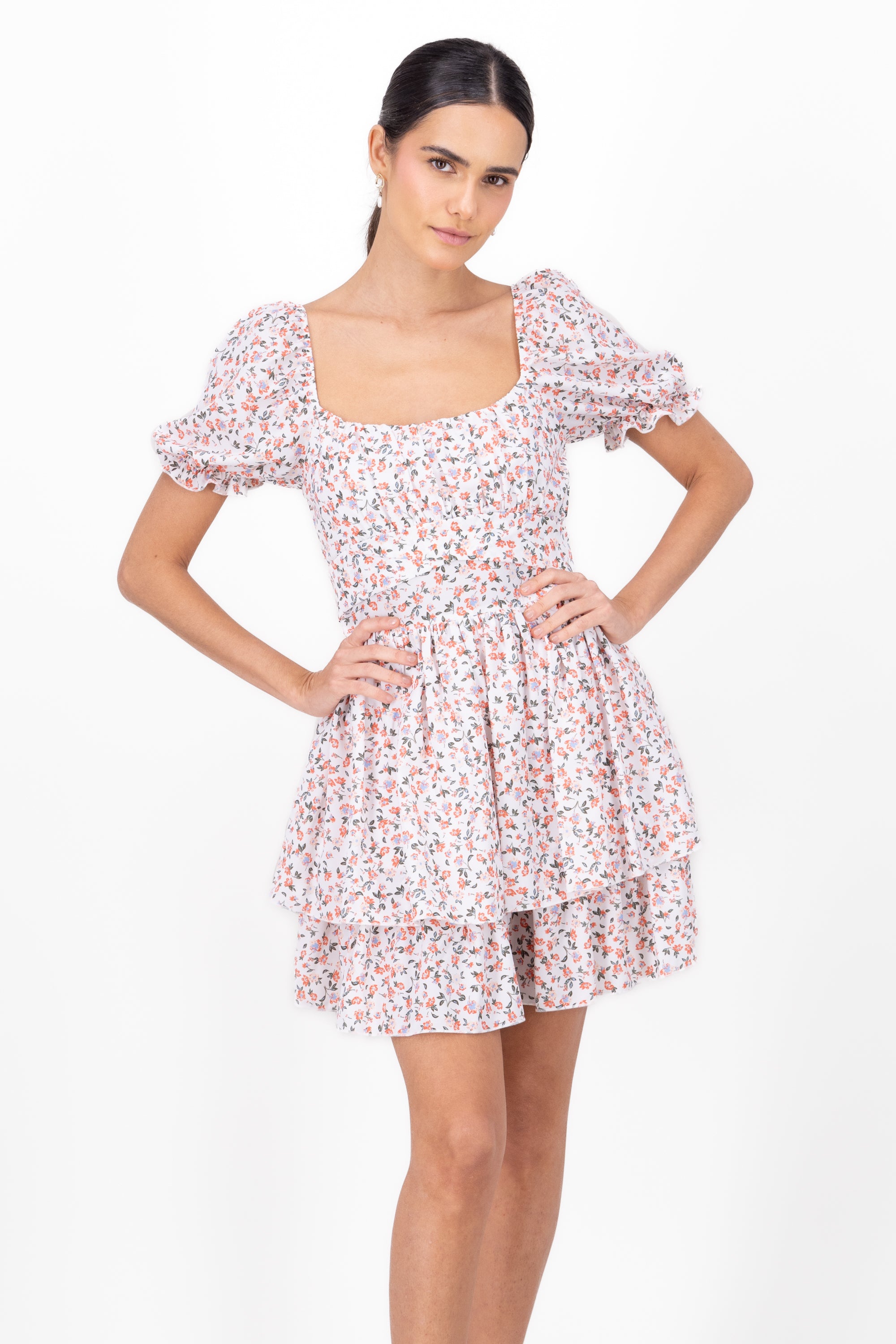 Floral Puff Sleeve Dress MULTICOLOR