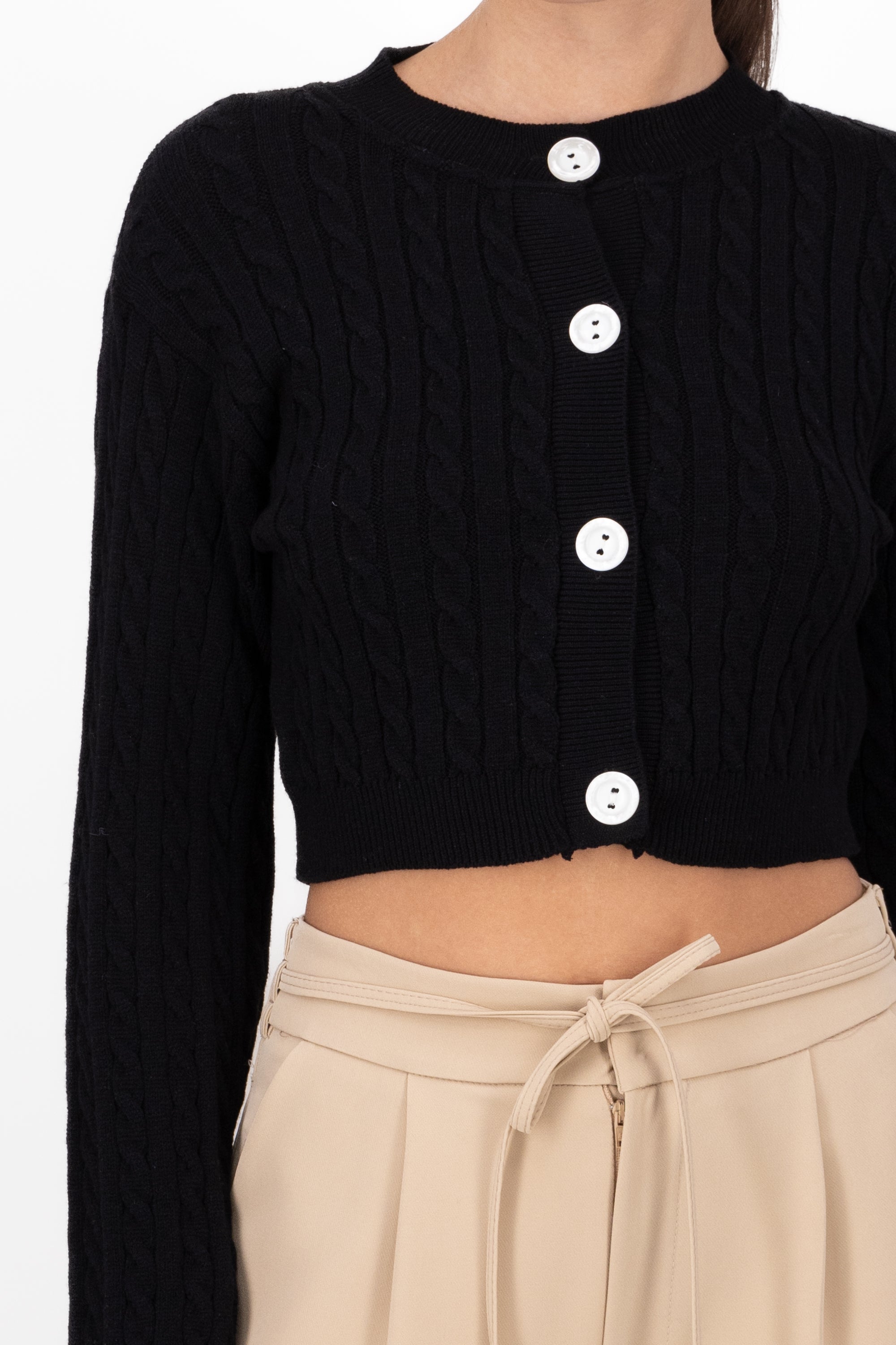 Basic Cardigan With Color Contrast Buttons BLACK COMBO