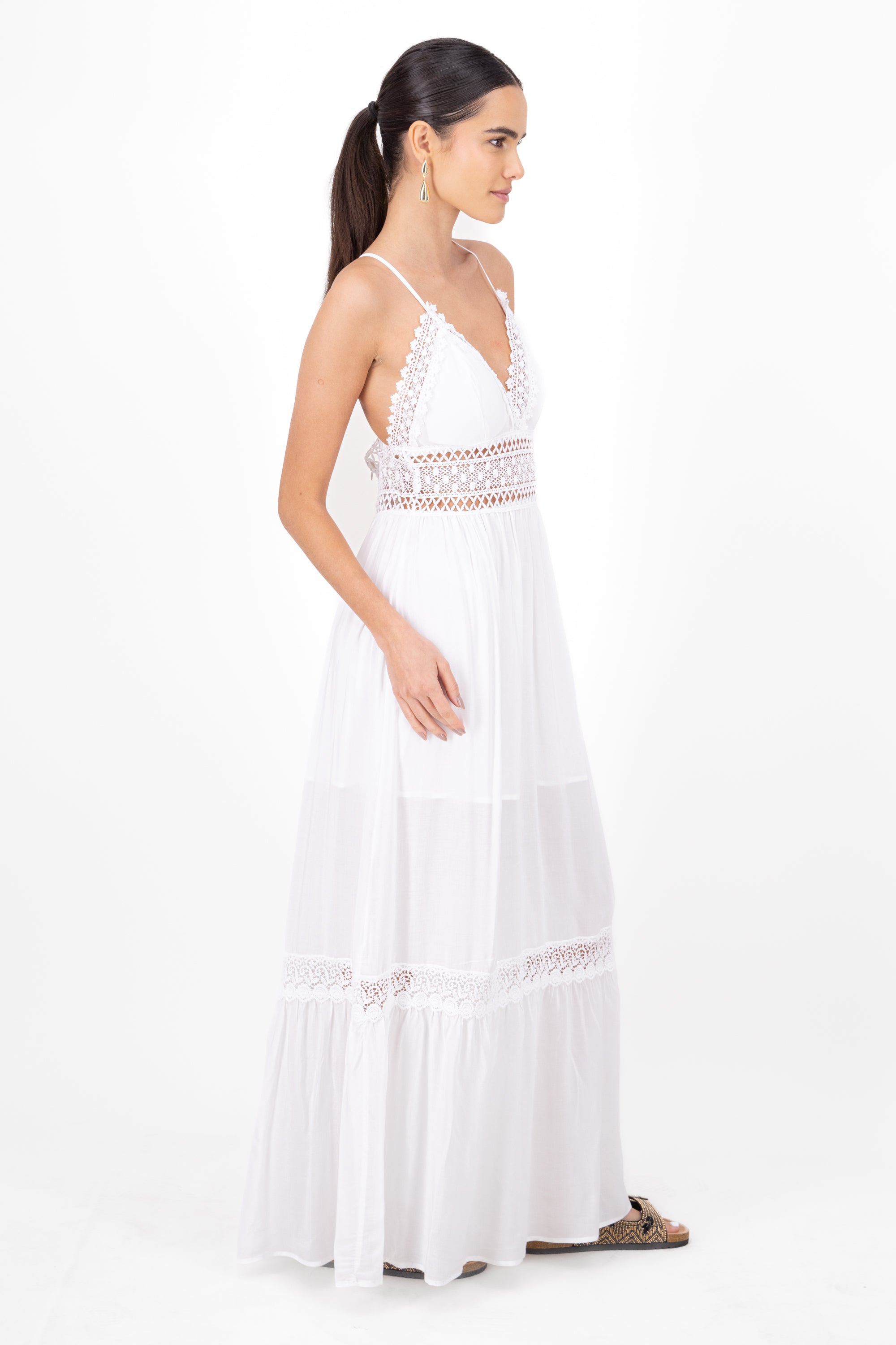 Crochet Detailed Maxi Dress With Straps WHITE