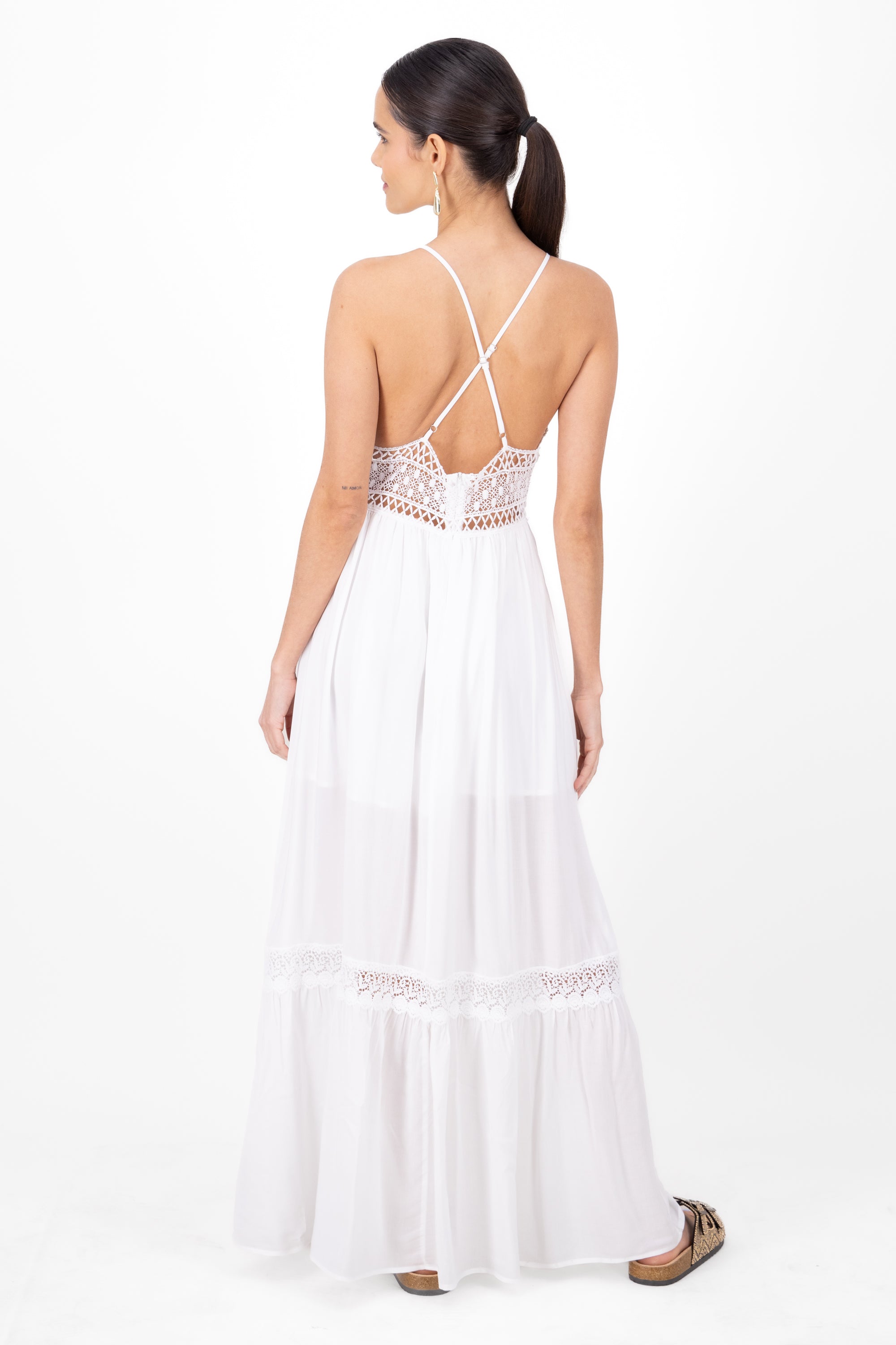 Crochet Detailed Maxi Dress With Straps WHITE