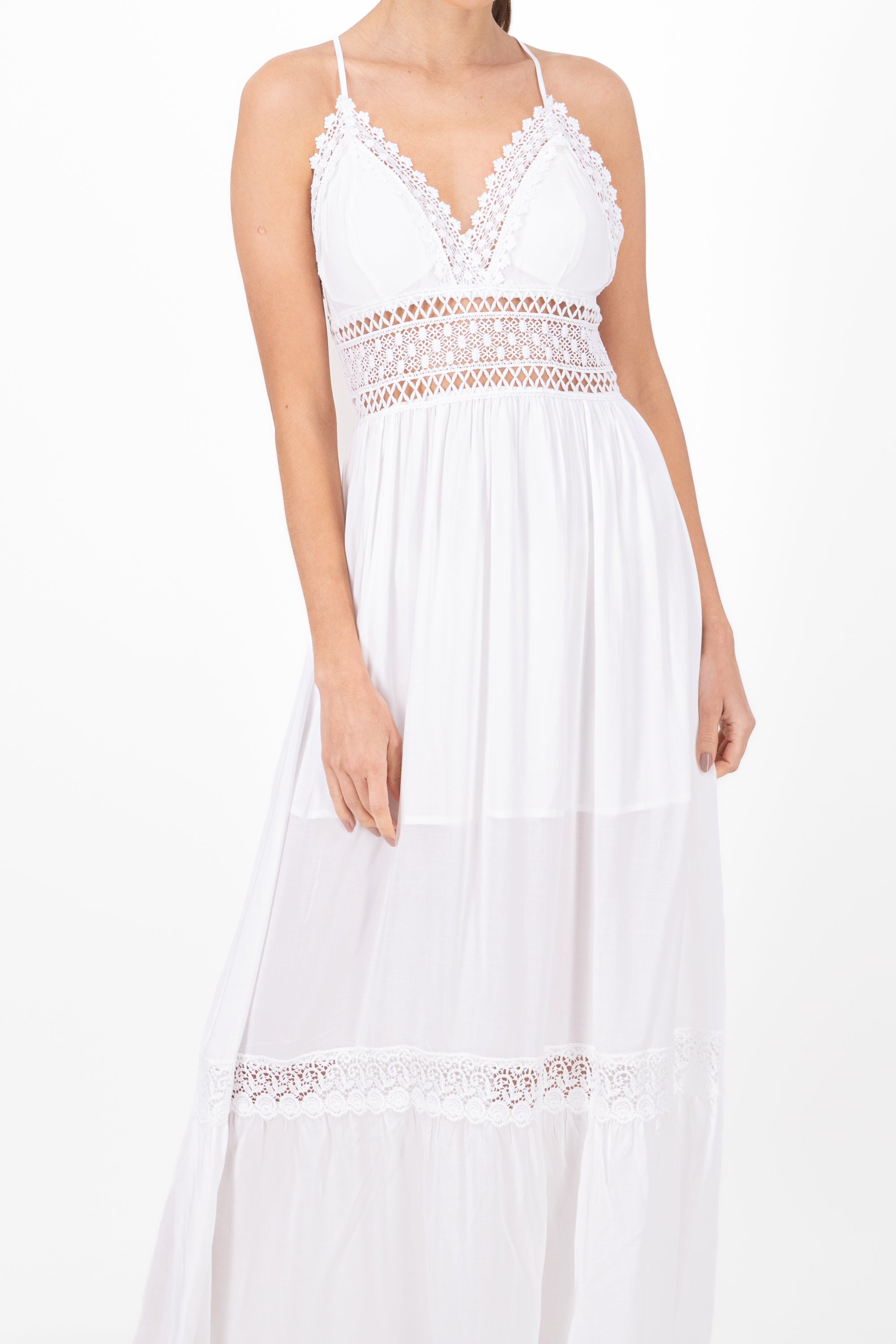 Crochet Detailed Maxi Dress With Straps WHITE