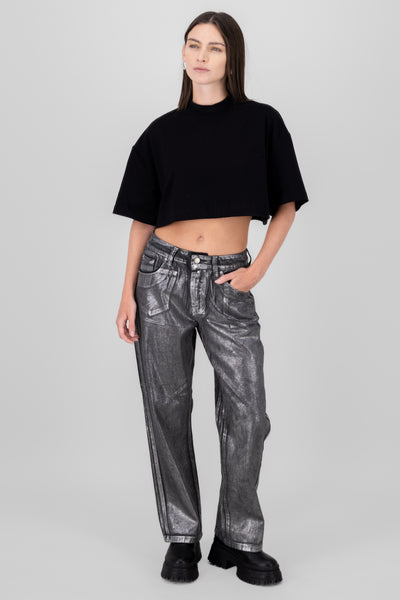 Straight Foil Jeans BLACK