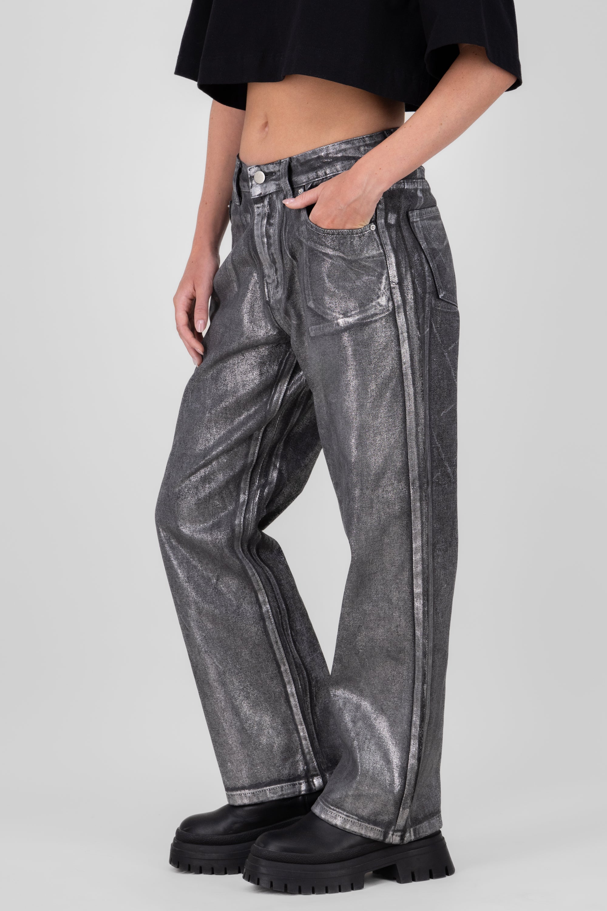 Straight Foil Jeans BLACK