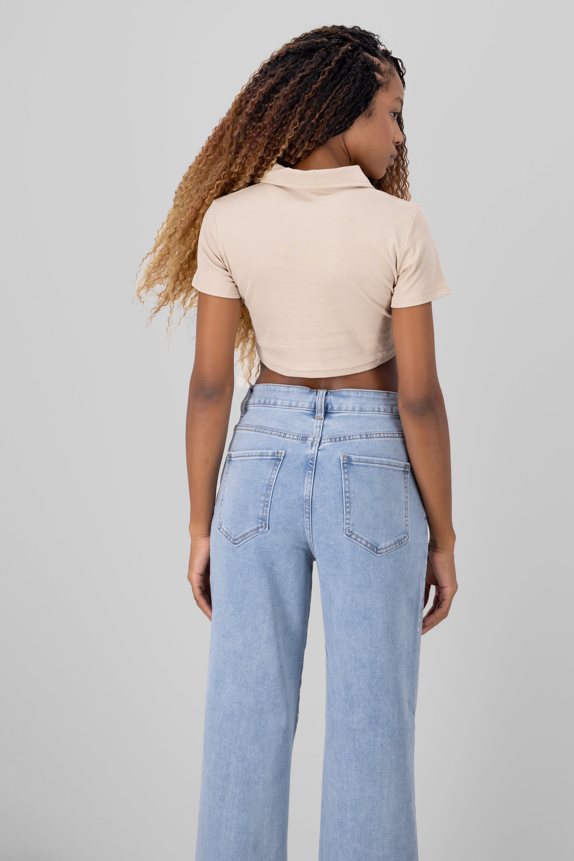 Polo Neck Crop Top TAUPE