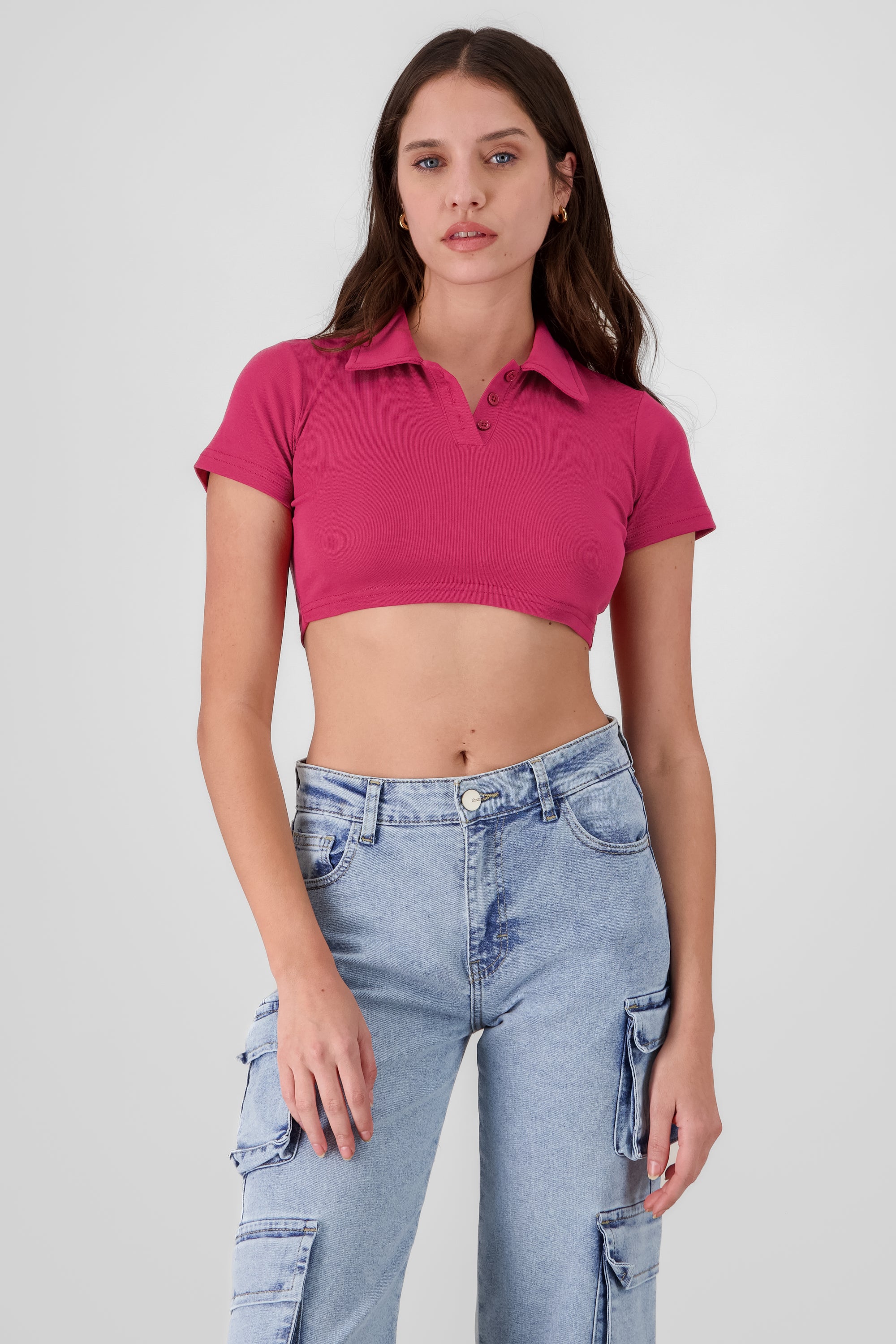 Polo Neck Crop Top CHERRY RED