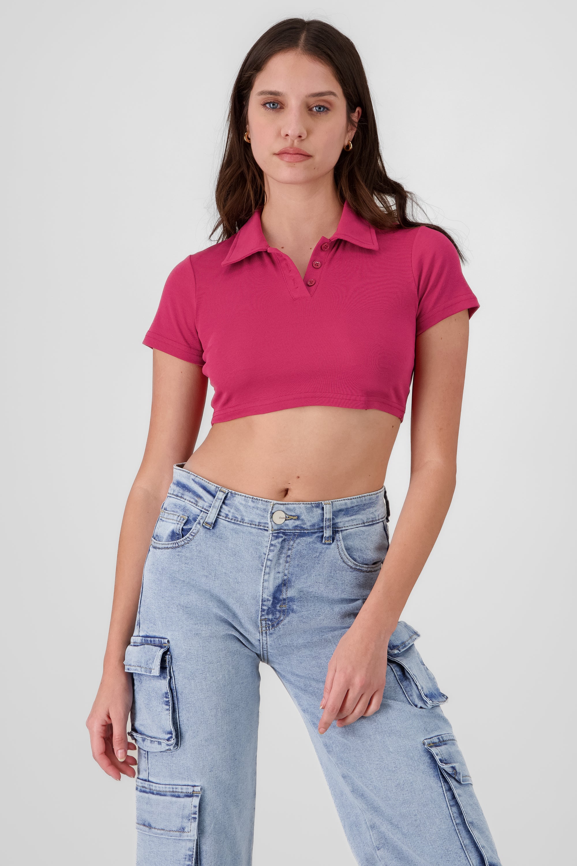 Polo Neck Crop Top CHERRY RED