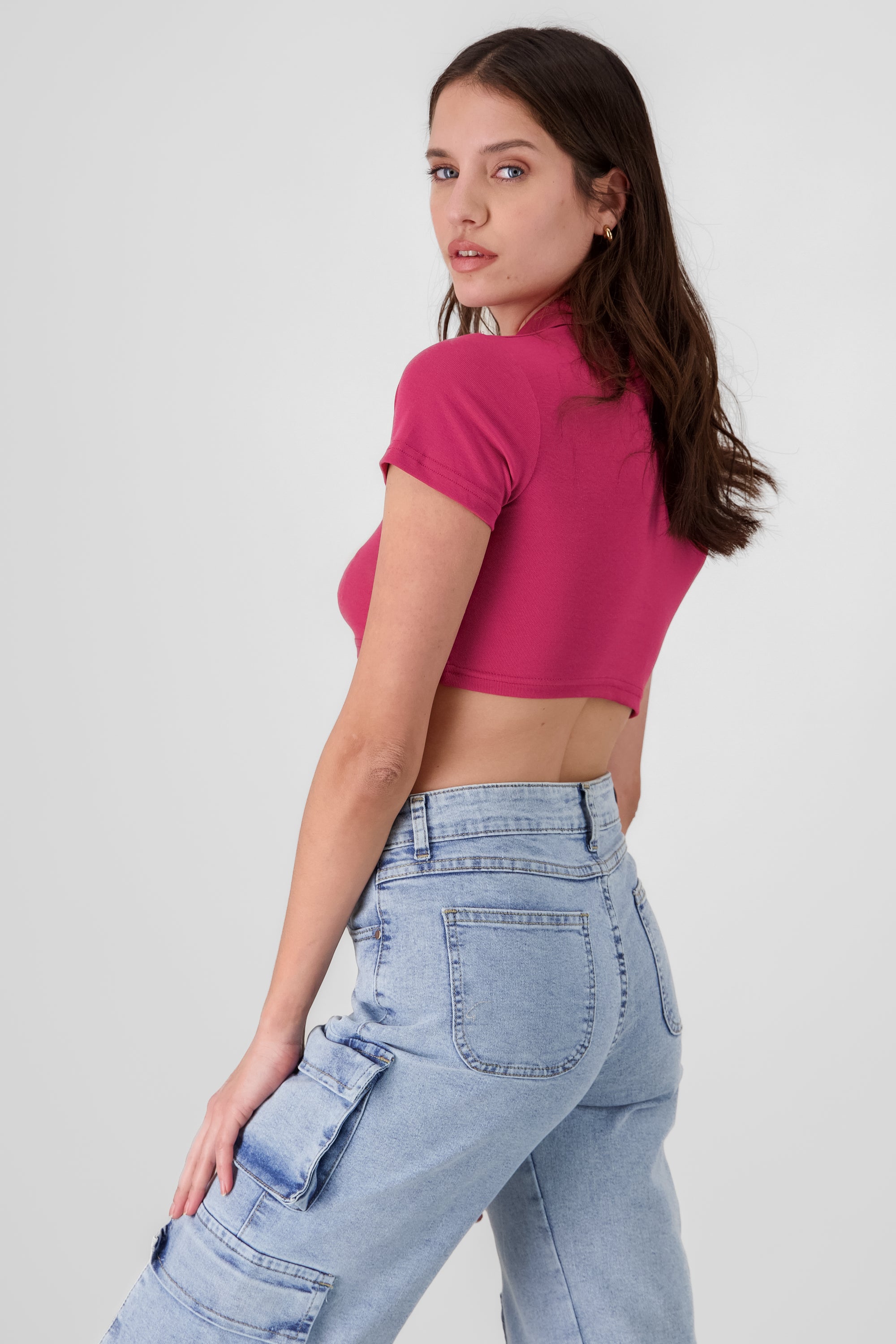 Polo Neck Crop Top CHERRY RED