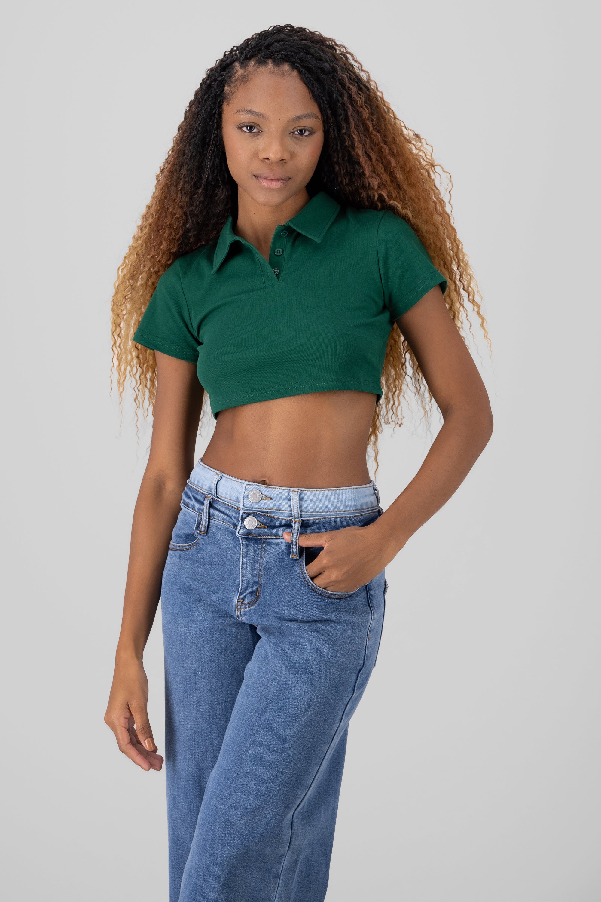 Polo Neck Crop Top HUNTER GREEN