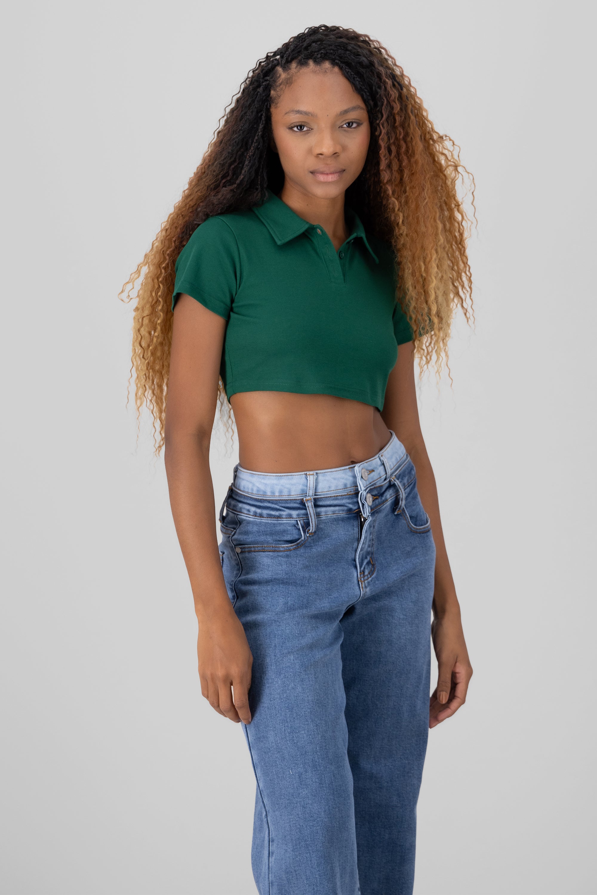 Polo Neck Crop Top HUNTER GREEN