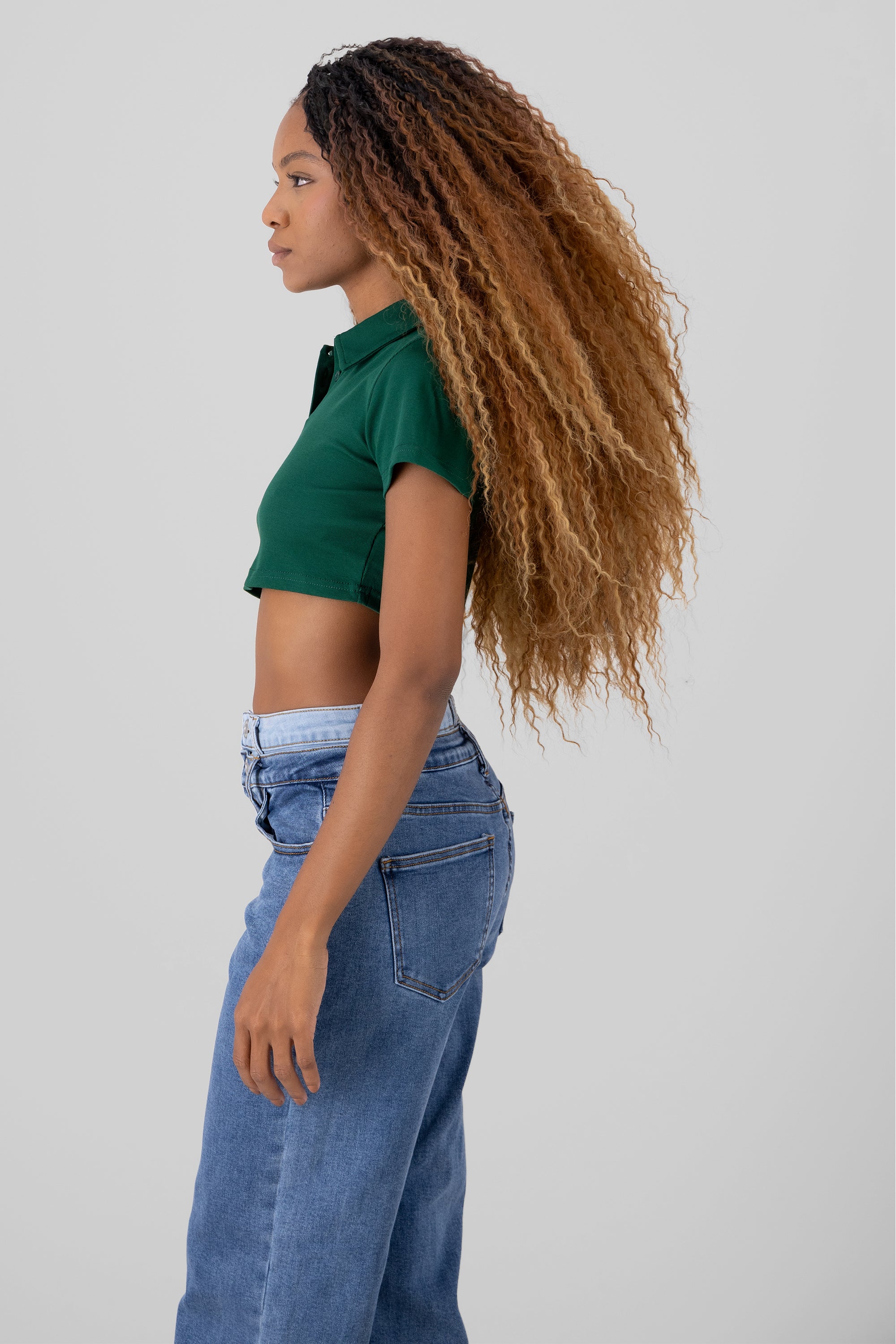 Polo Neck Crop Top HUNTER GREEN