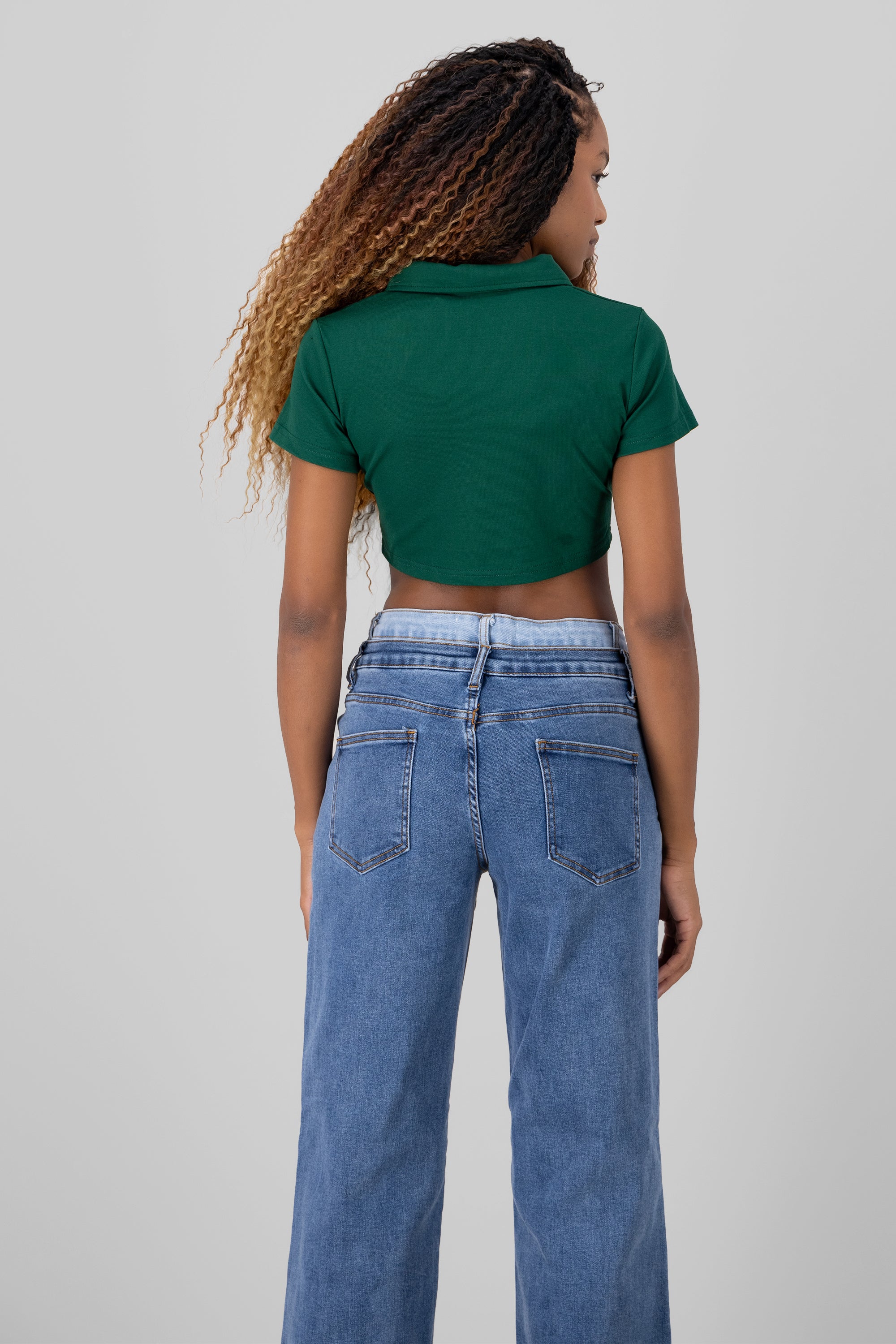 Polo Neck Crop Top HUNTER GREEN