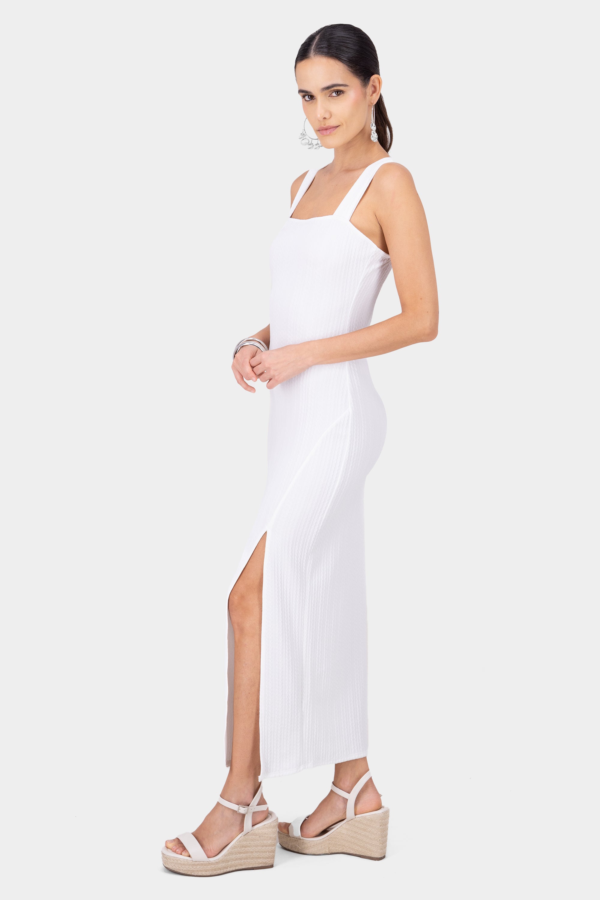 Straight Neckline Bodycon Maxi Dress WHITE