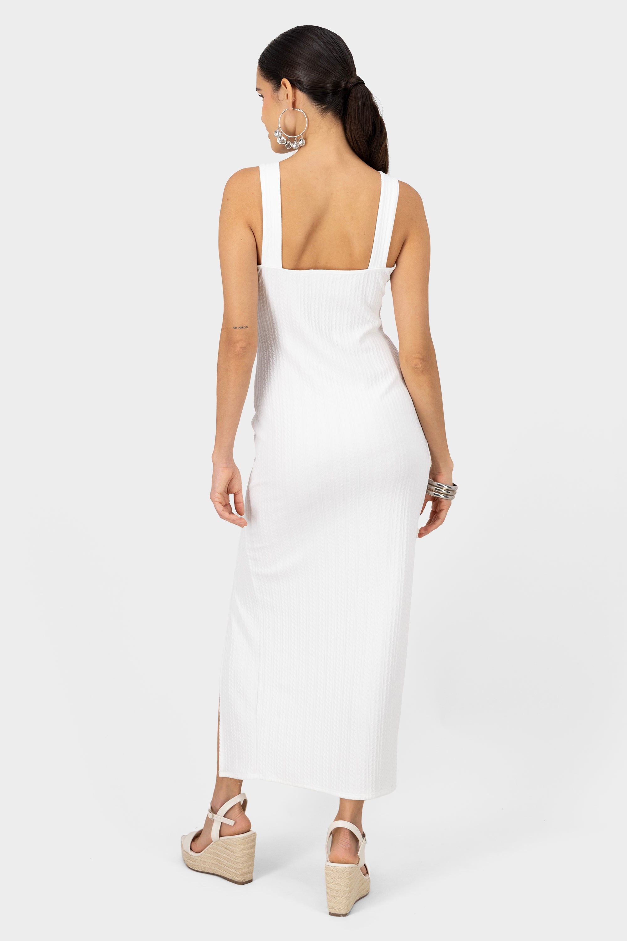 Straight Neckline Bodycon Maxi Dress WHITE