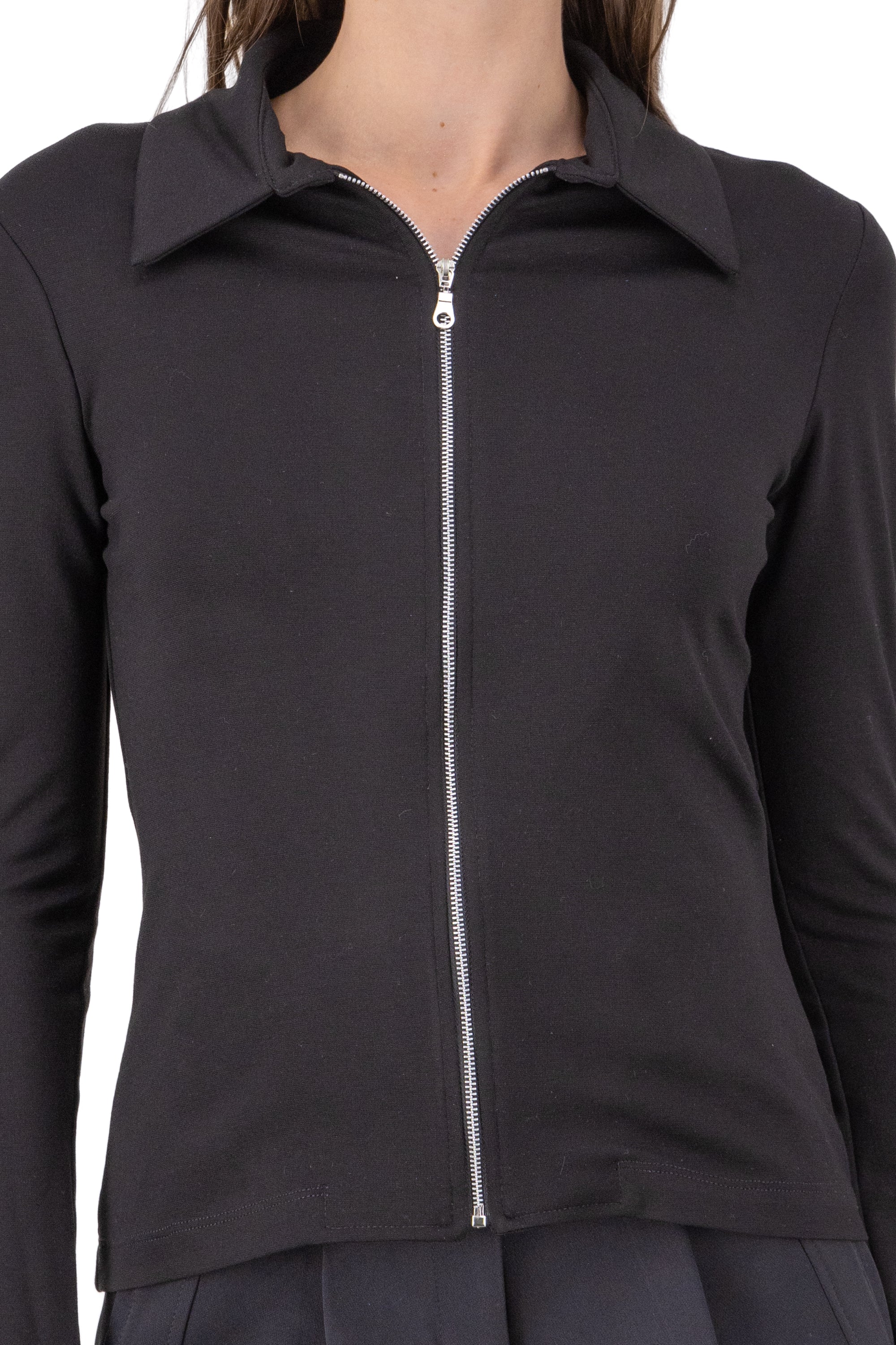 Basic Zip Up Fitted Sweater BLACK