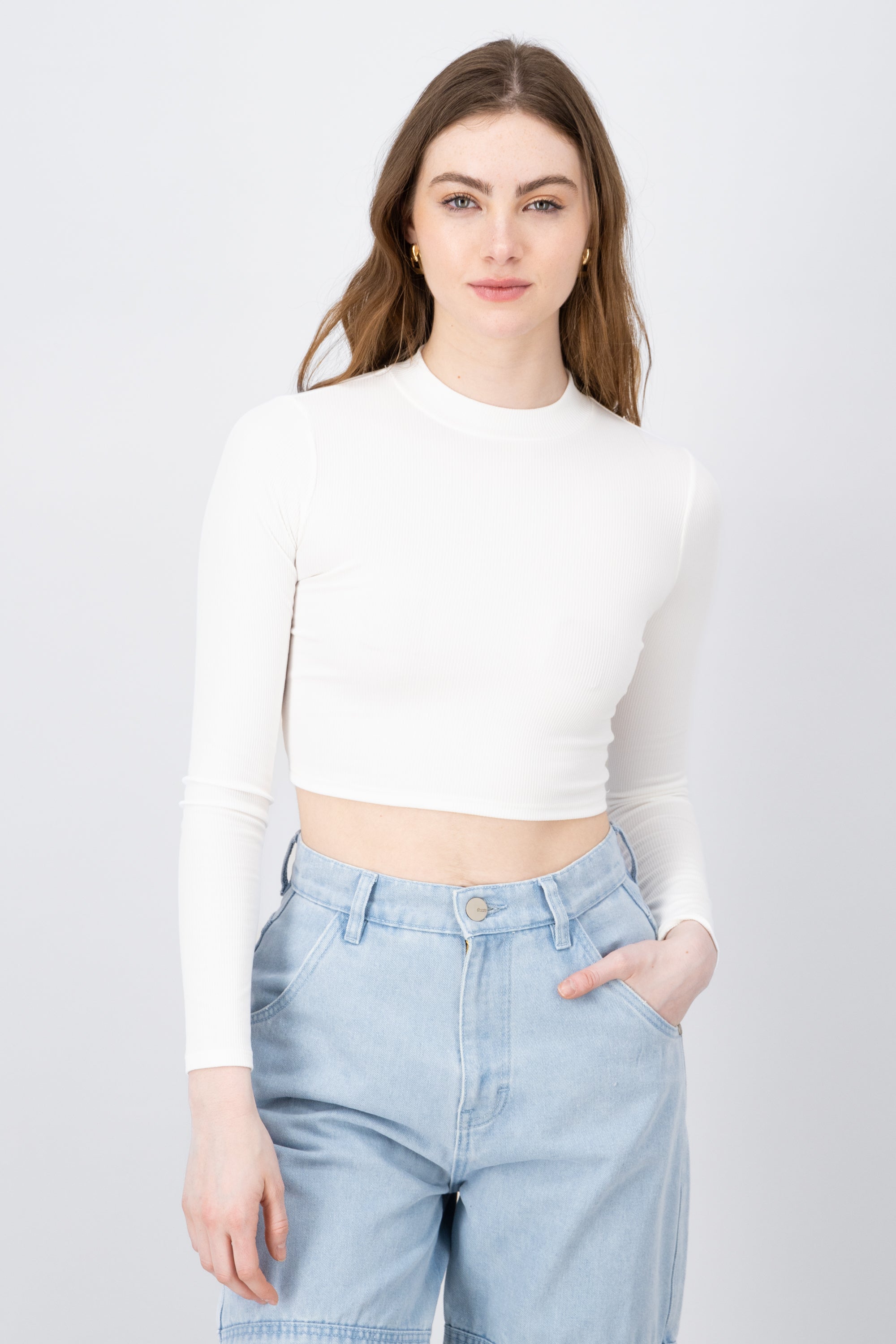 Basic Ribbed Long Sleeve Top IVORY