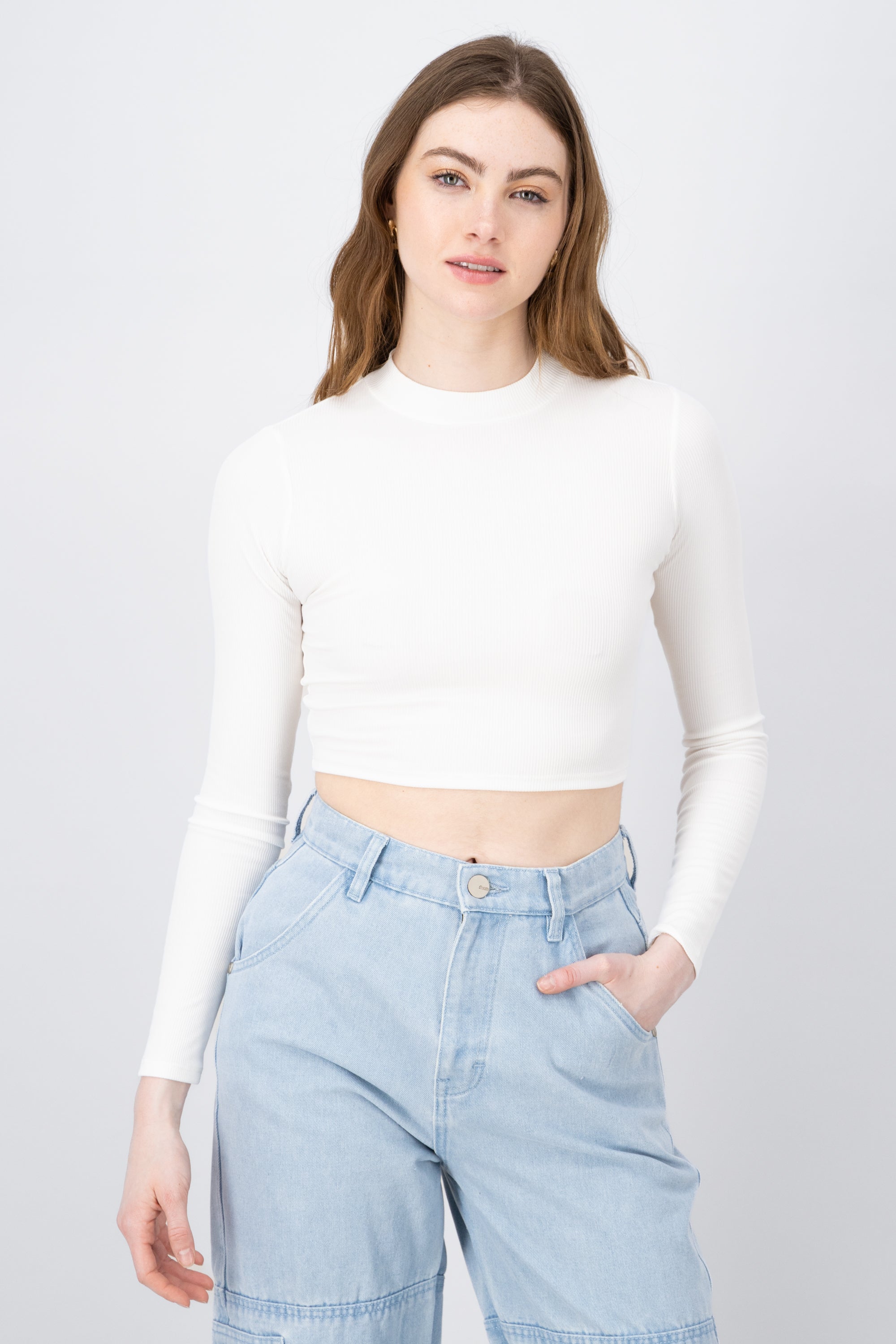 Basic Ribbed Long Sleeve Top IVORY