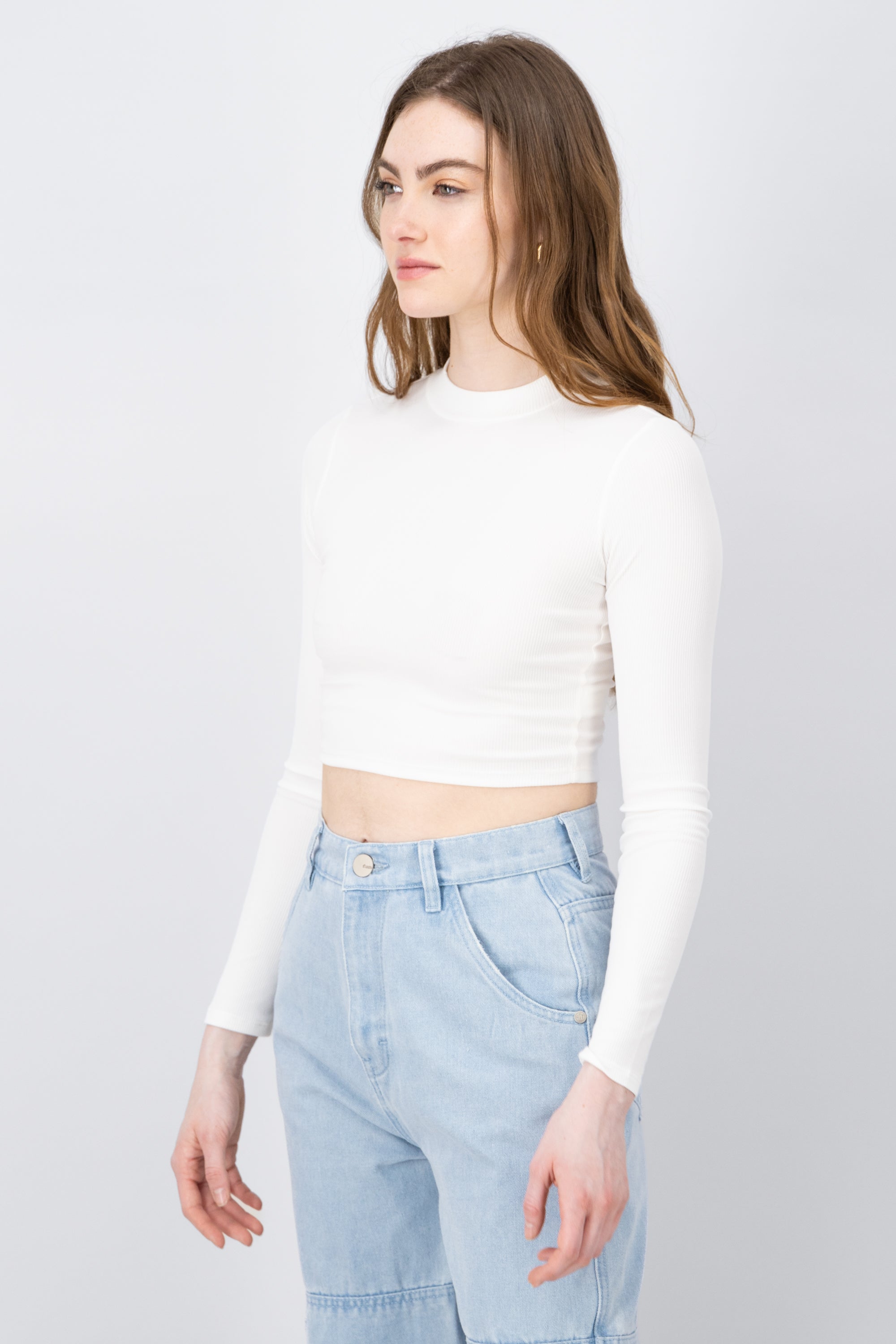 Basic Ribbed Long Sleeve Top IVORY