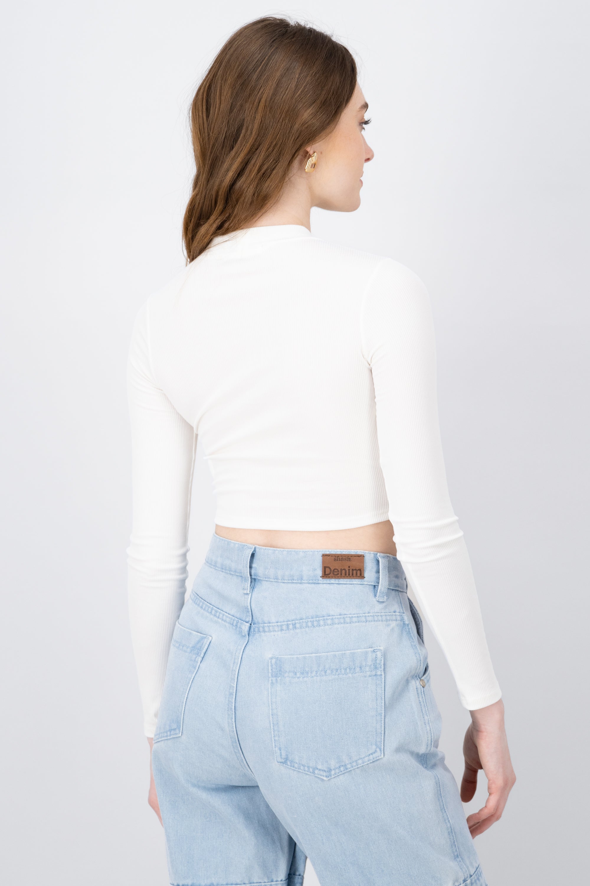 Basic Ribbed Long Sleeve Top IVORY