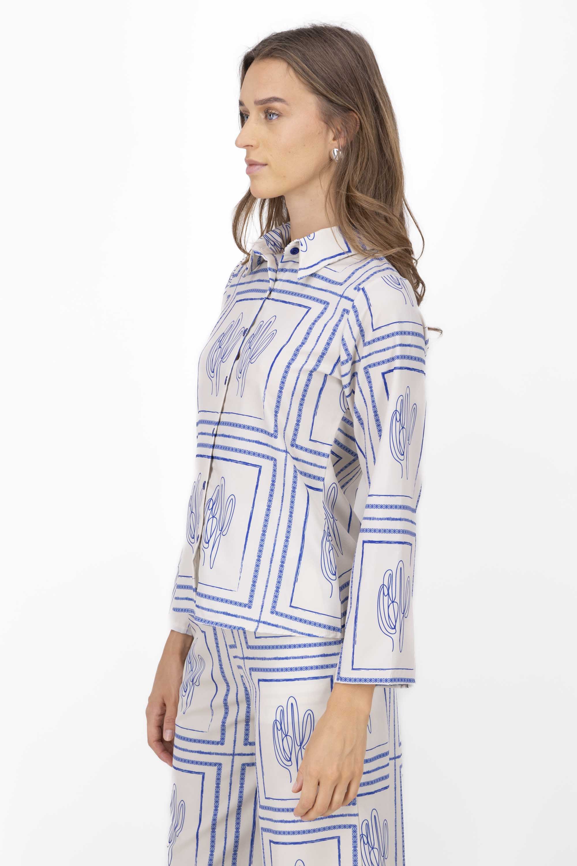 CactusPrint Long Sleeve Blouse ROYAL BLUE