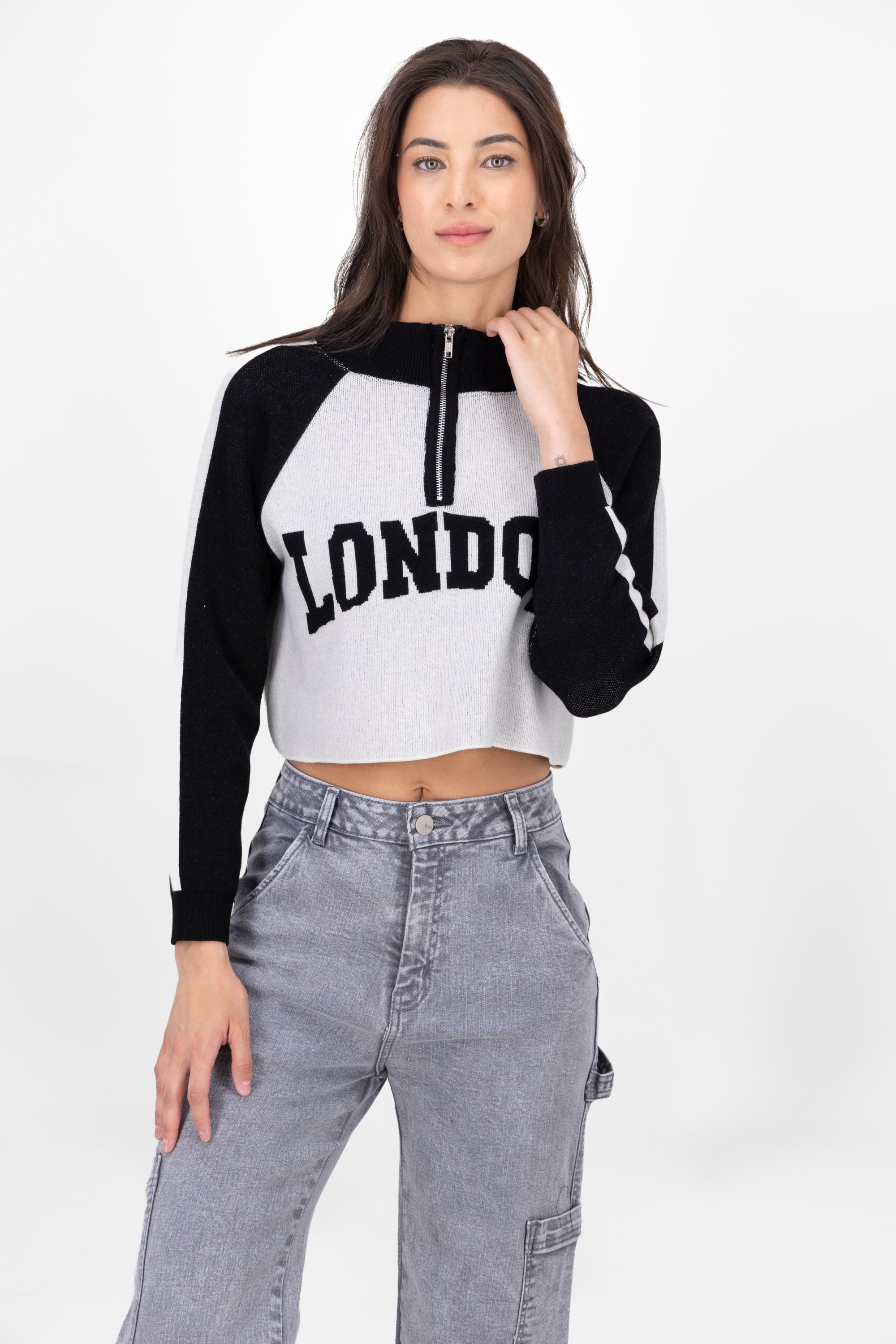 LondonPrint Long Sleeve Sweater BLACK COMBO