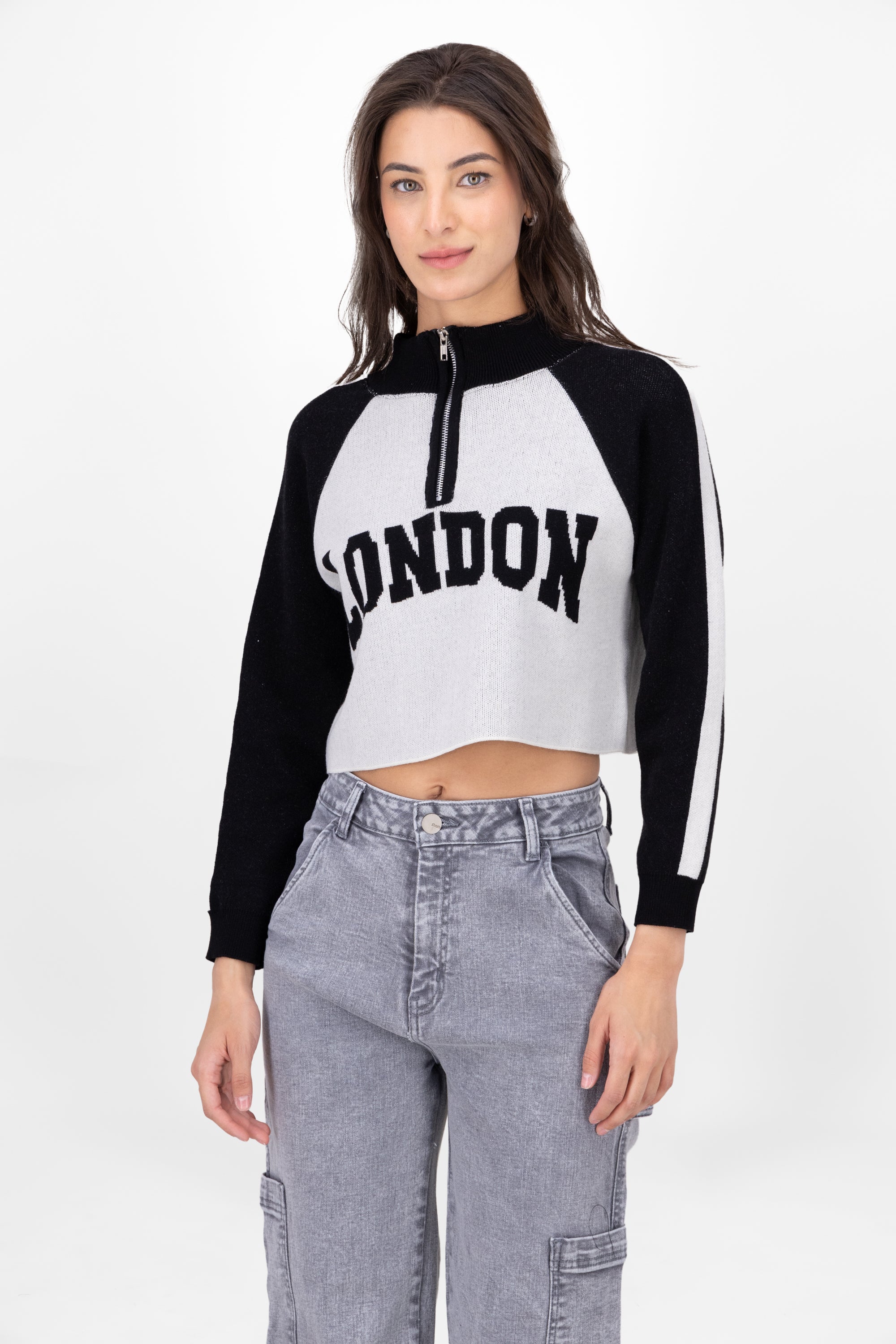 LondonPrint Long Sleeve Sweater BLACK COMBO