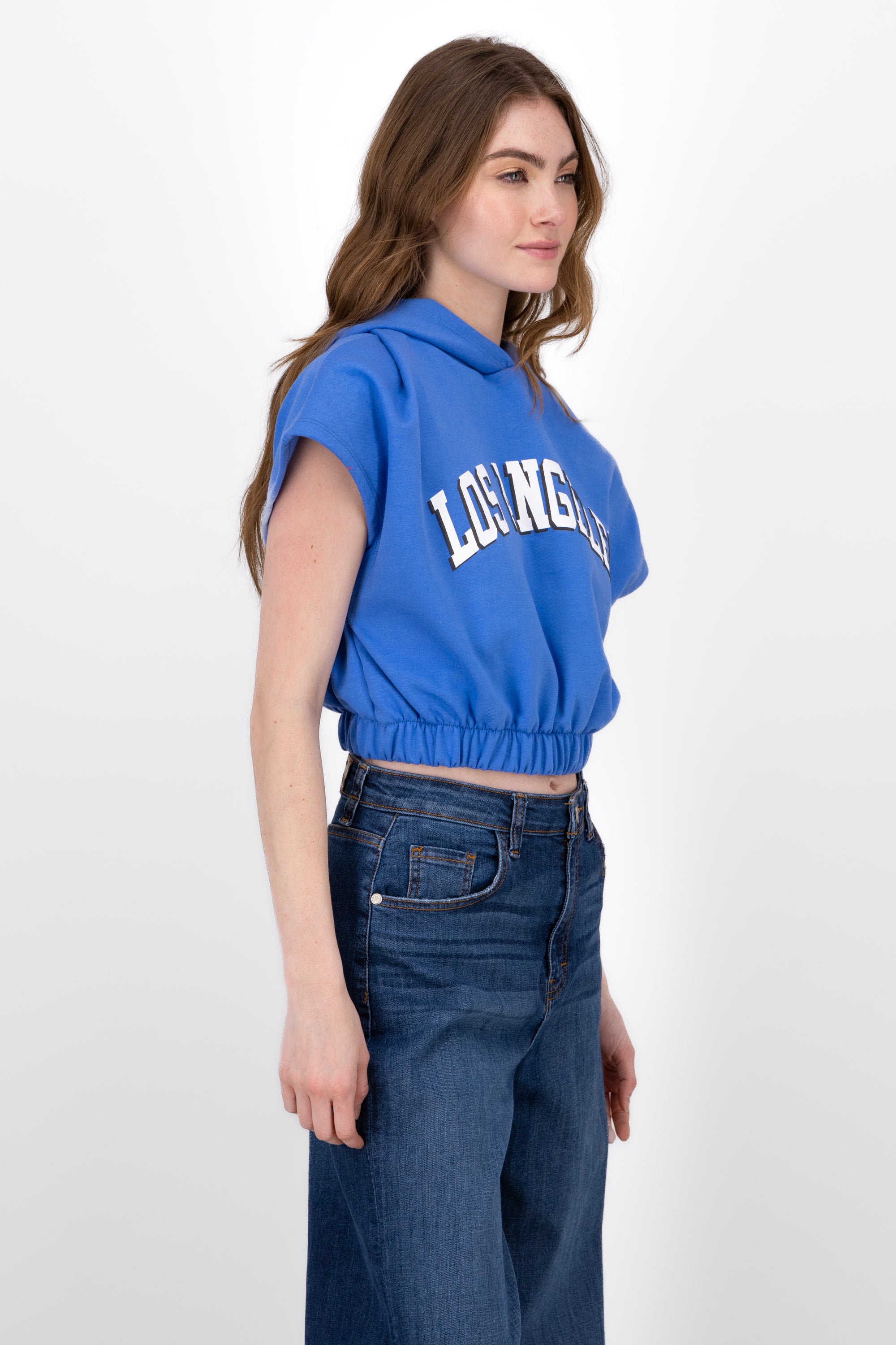 Los AngelesPrint Sleeveless Oversized Sweatshirt BLUE