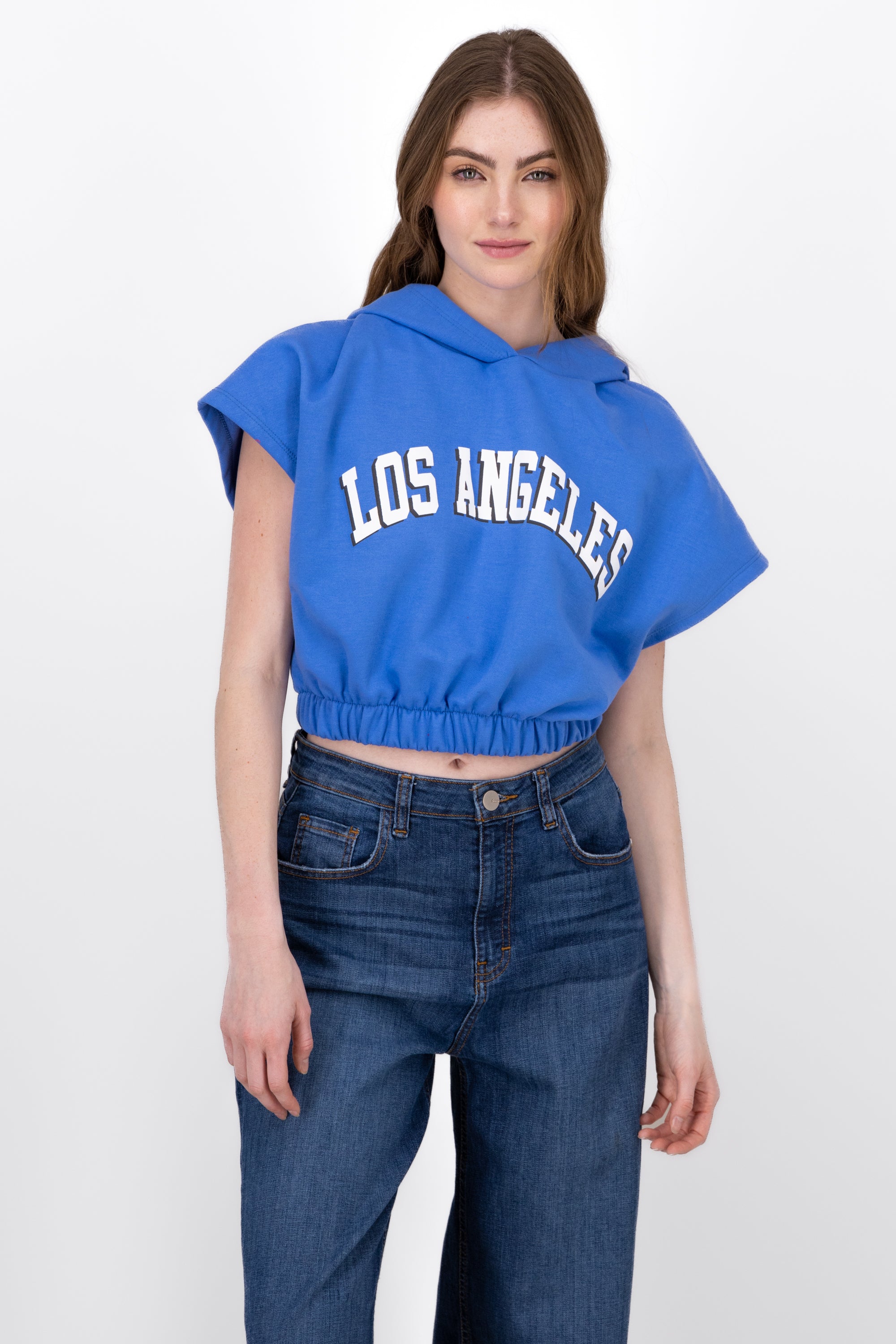 Los AngelesPrint Sleeveless Oversized Sweatshirt BLUE