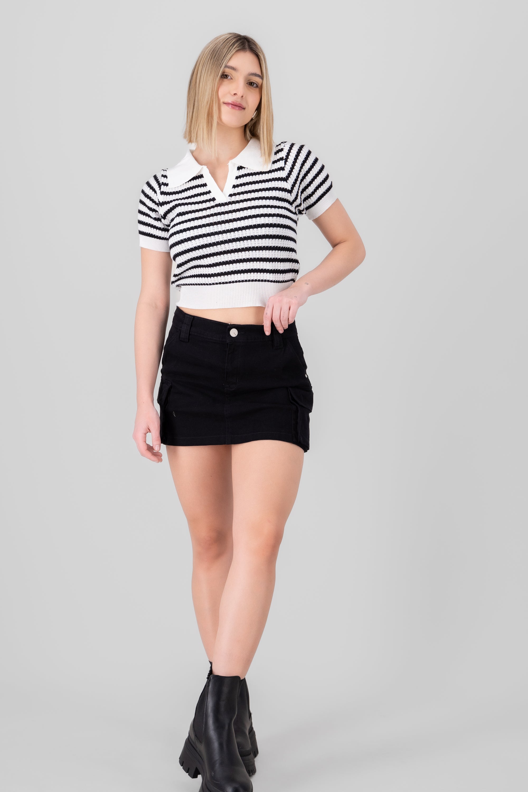 Cargo Demin Mid Waist Skort BLACK