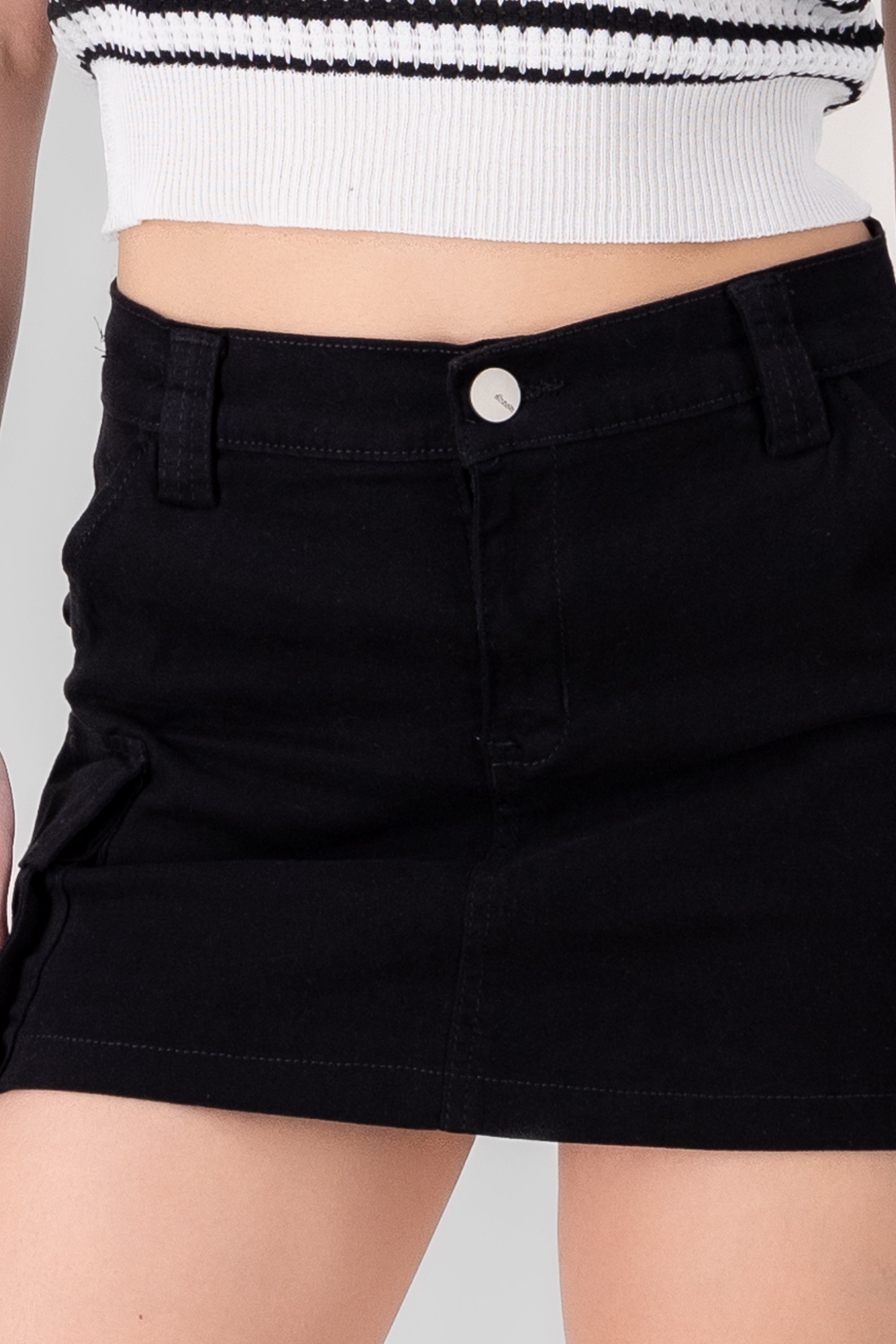 Cargo Demin Mid Waist Skort BLACK