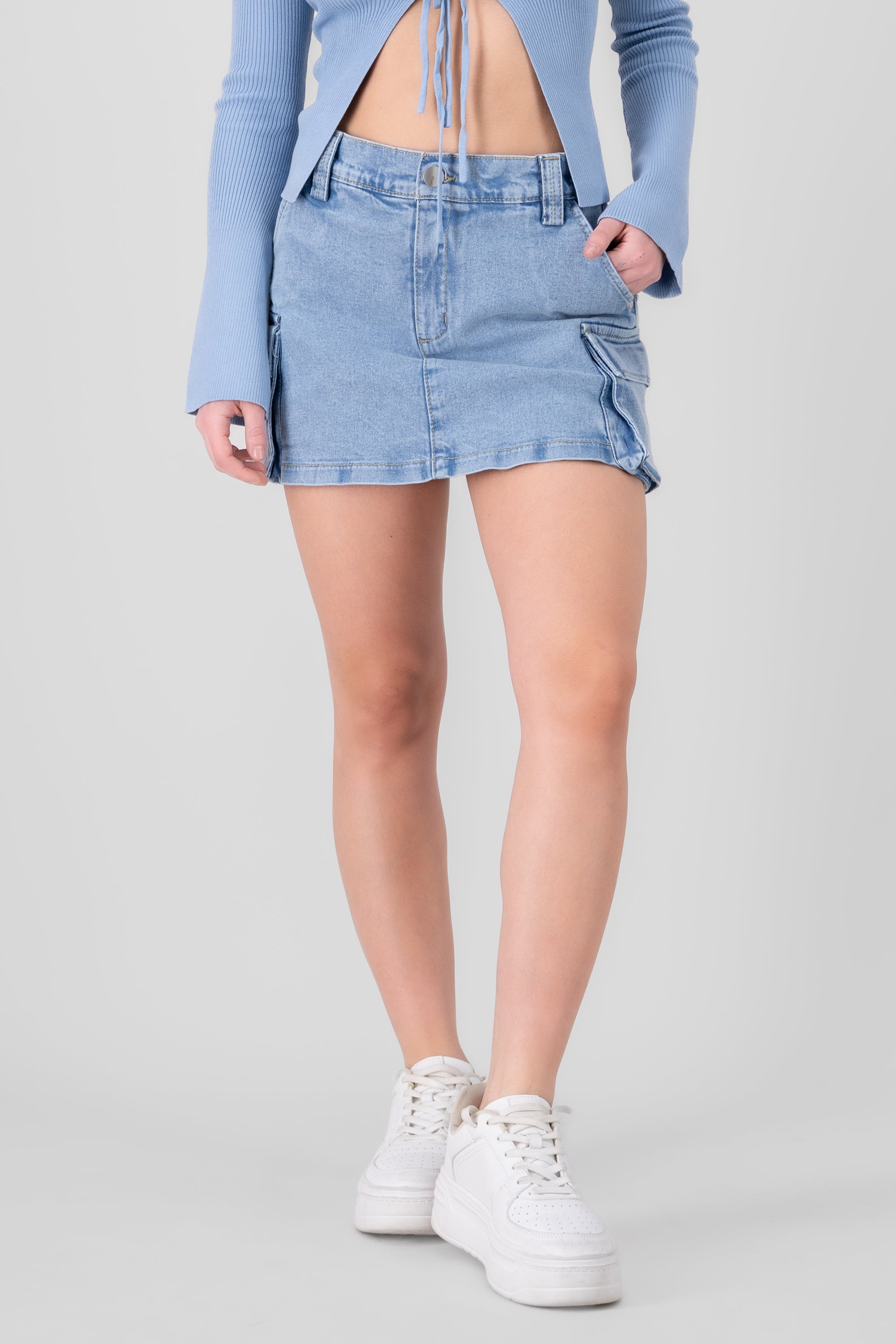 Cargo Demin Mid Waist Skort LIGHT ACID WASH