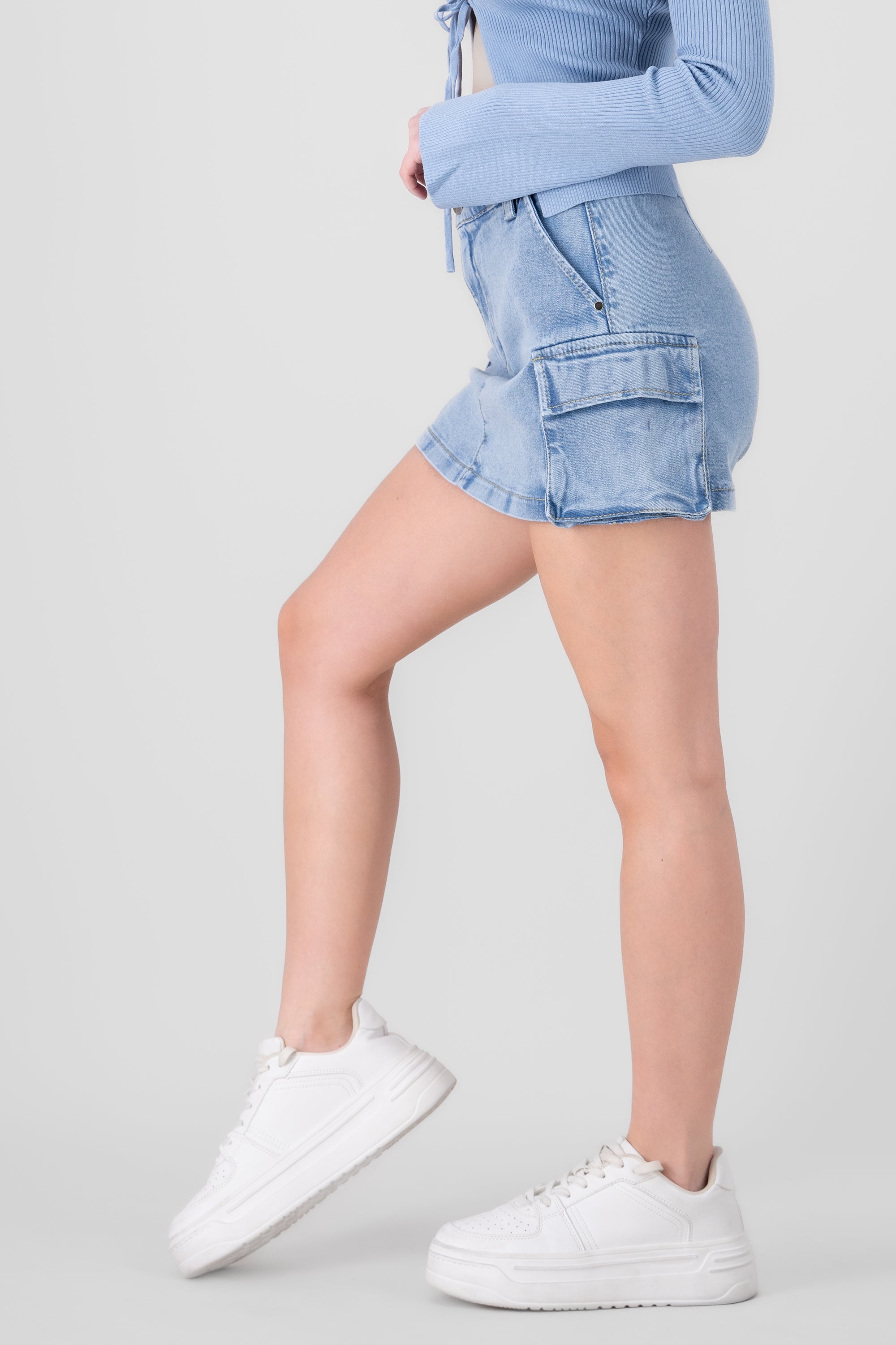 Cargo Demin Mid Waist Skort LIGHT ACID WASH