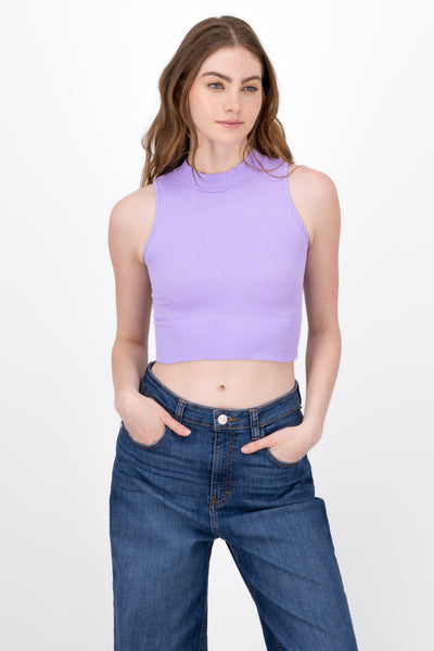 Basic Ribbed High Neck Top BLUSH