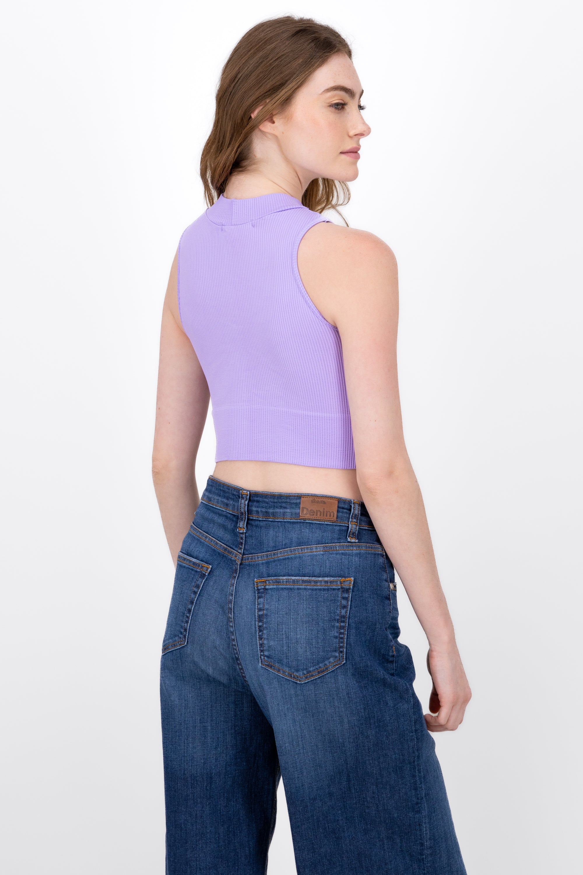 Basic Ribbed High Neck Top PASTEL PURPLE