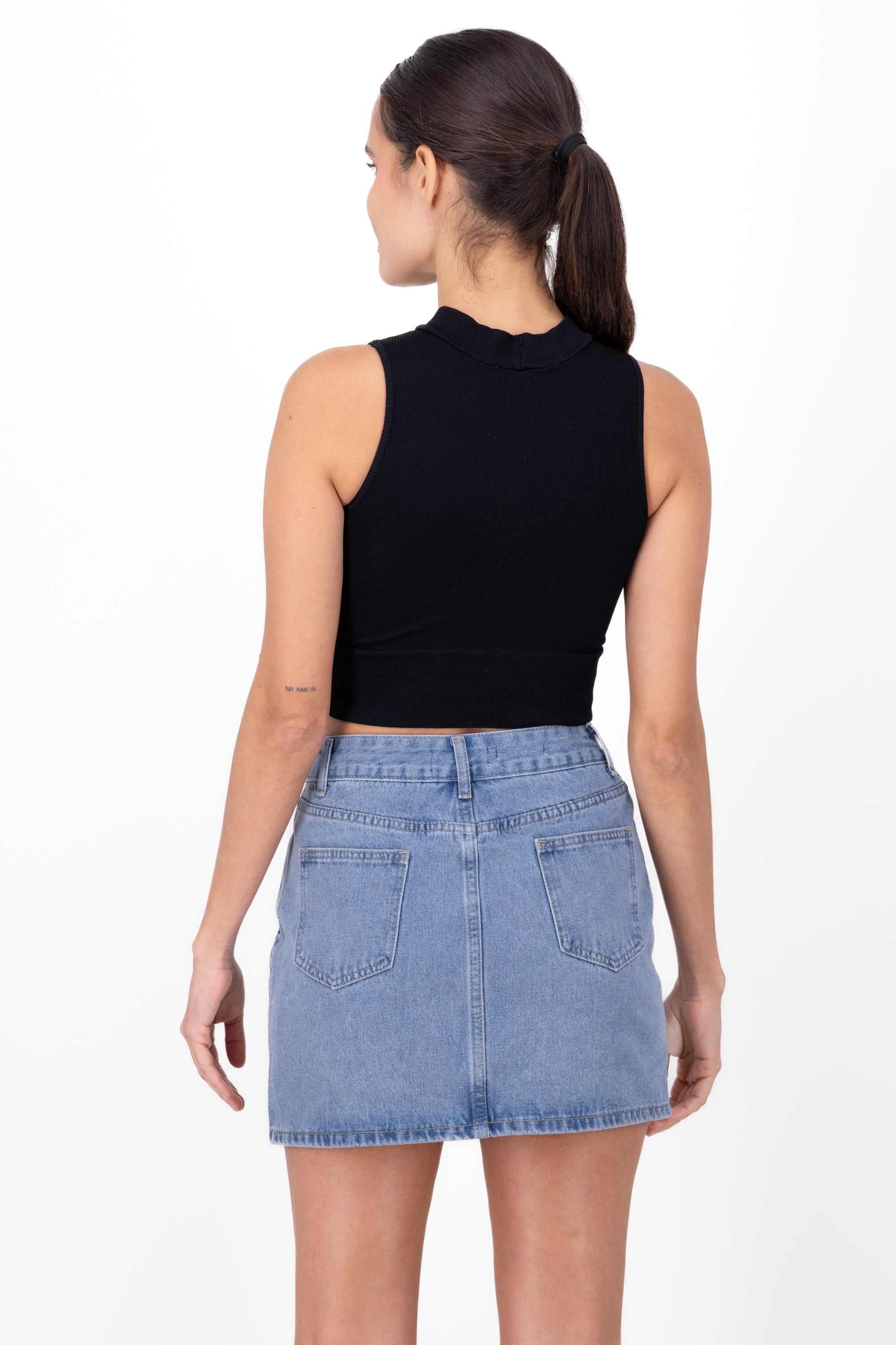 Basic Ribbed High Neck Top BLACK