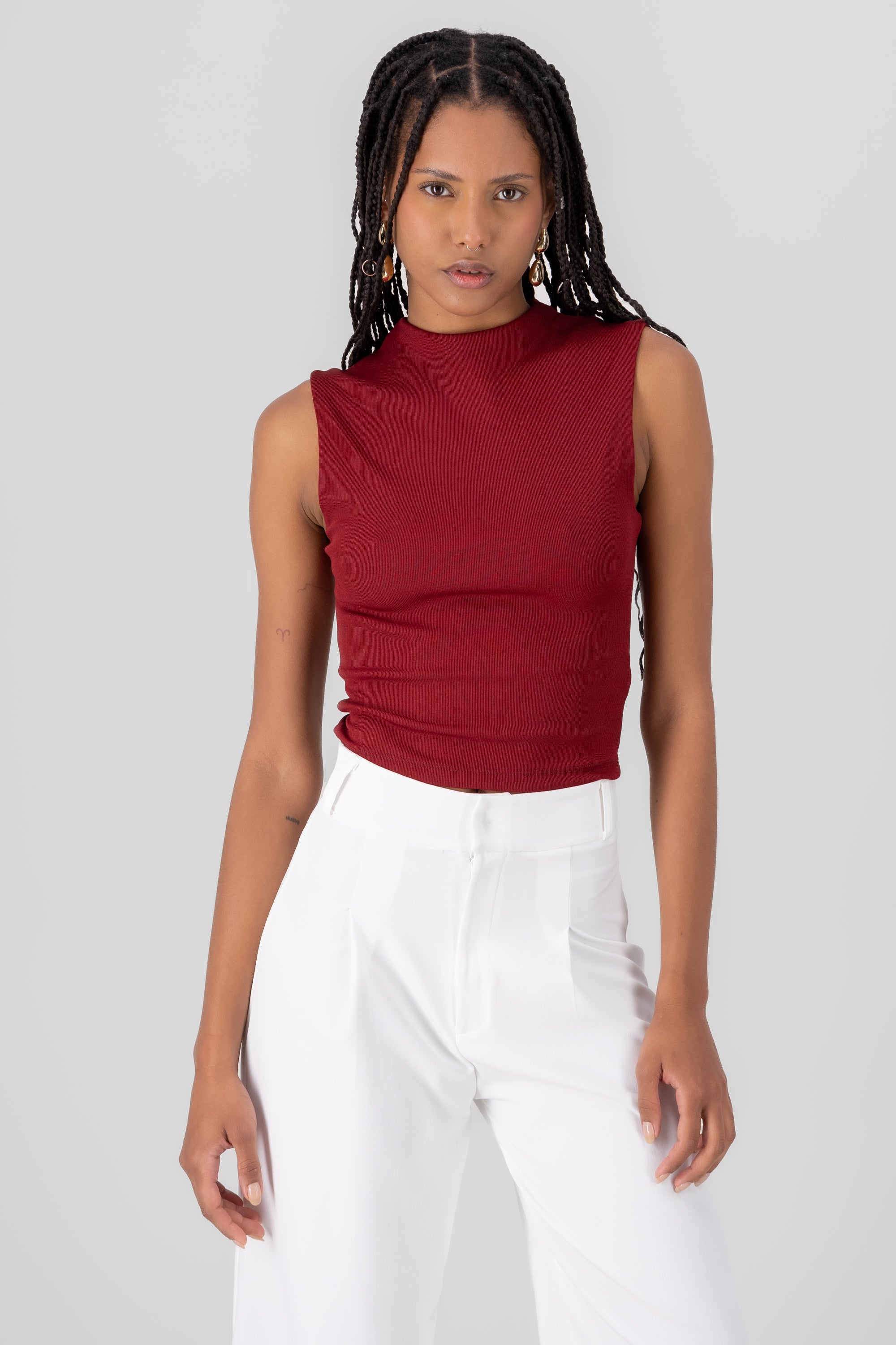 Chic Thin Ribbed Sleeveless Top BURGUNDY