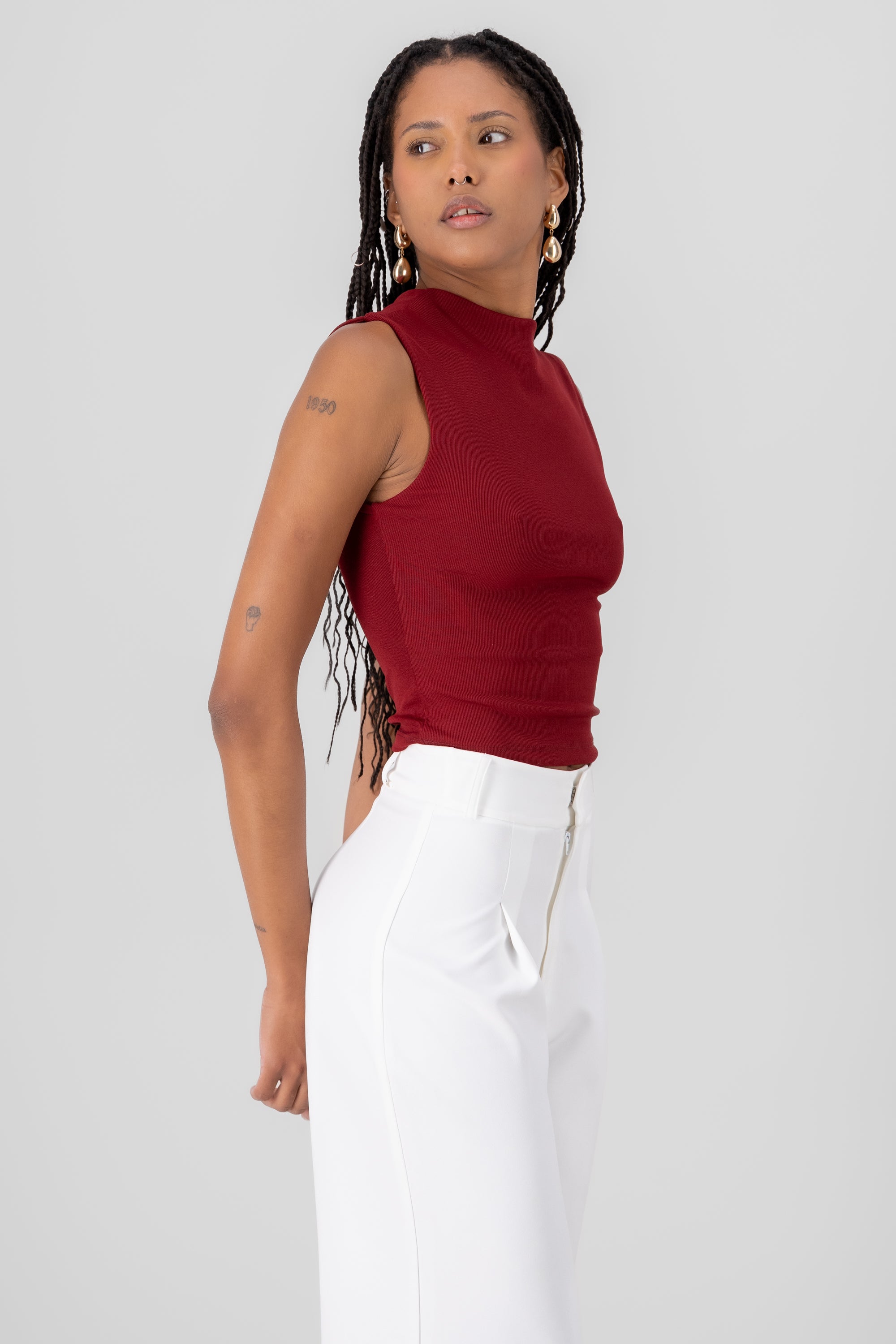 Chic Thin Ribbed Sleeveless Top BURGUNDY